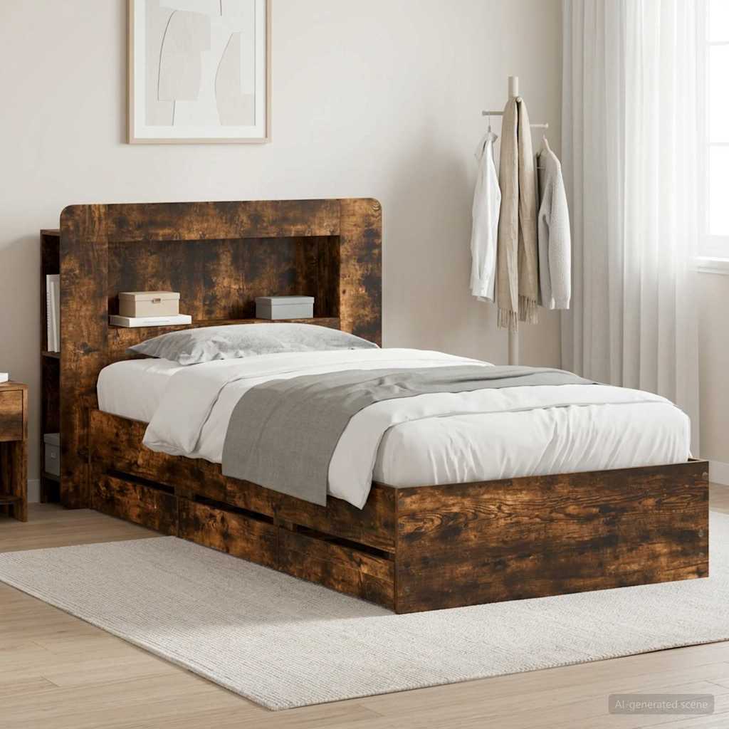 Bedframe met opslag Gerookt eiken 90 x 200 cm Bewerkt hout