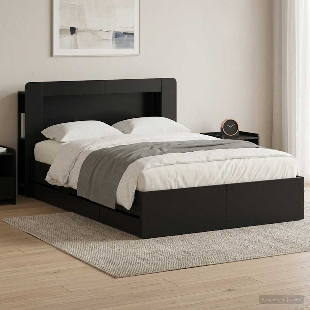 Bedframe met opslag Zwart 150 x 200 cm Bewerkt hout