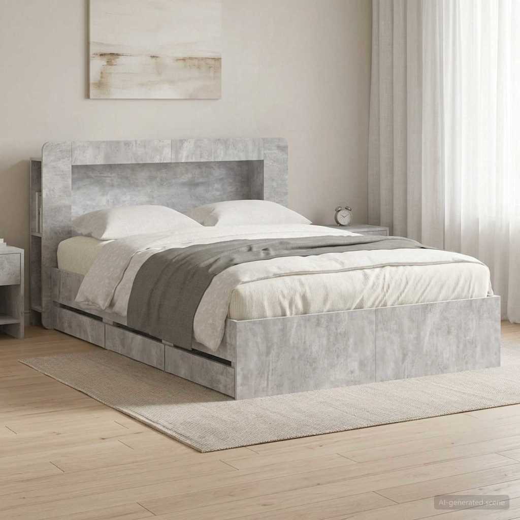 Bedframe met opslag Betongrijs 150 x 200 cm Bewerkt hout
