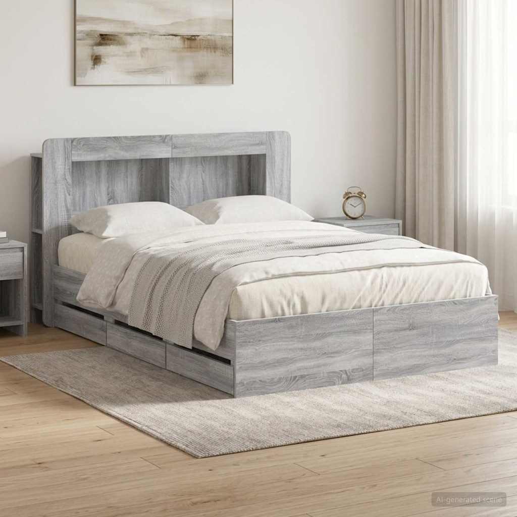 Bedframe met opslag Grijs Sonoma 150 x 200 cm Bewerkt hout