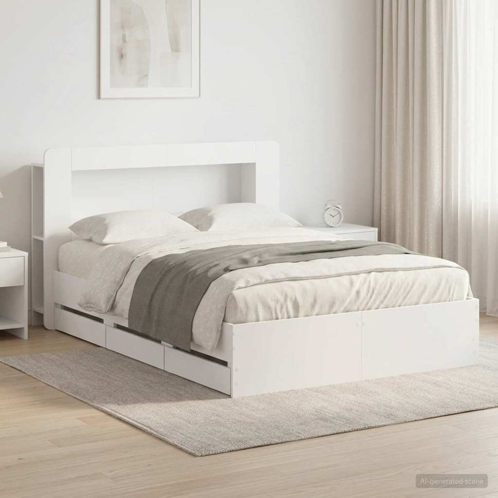 Bedframe met opslag Wit 150 x 200 cm Bewerkt hout