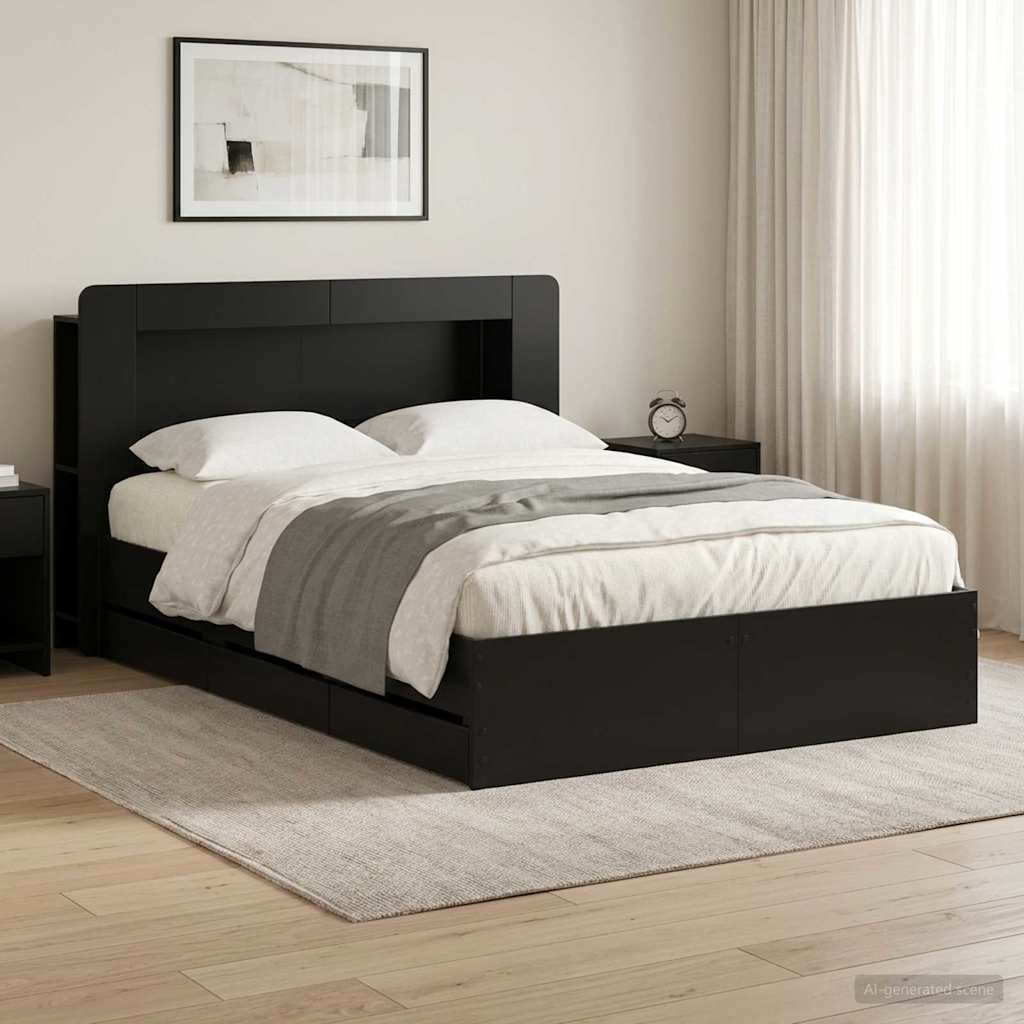 Bedframe met opslag Zwart 160 x 200 cm Bewerkt hout