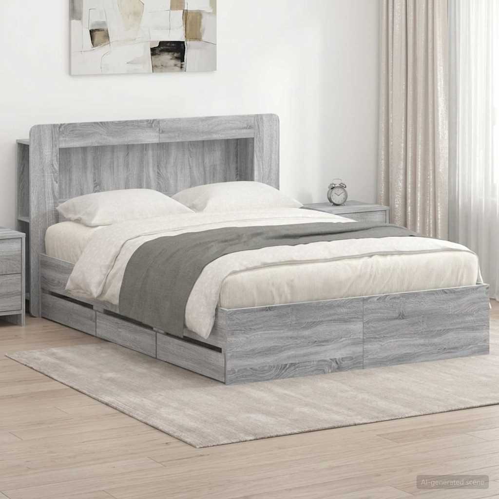Bedframe met opslag Grijs Sonoma 160 x 200 cm Bewerkt hout