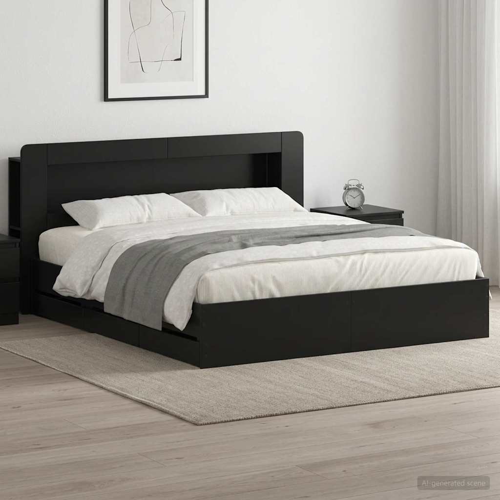 Bedframe met opslag Zwart 180 x 200 cm Bewerkt hout