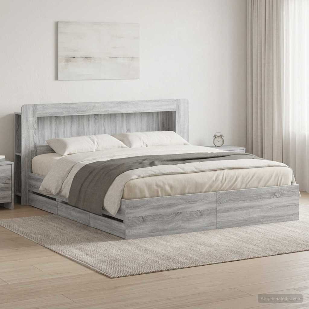 Bedframe met opslag Grijs Sonoma 180 x 200 cm Bewerkt hout