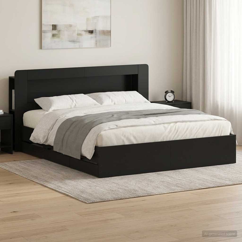Bedframe met opslag Zwart 200 x 200 cm Bewerkt hout