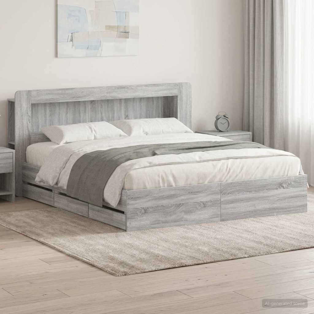 Bedframe met opslag Grijs Sonoma 200 x 200 cm Bewerkt hout