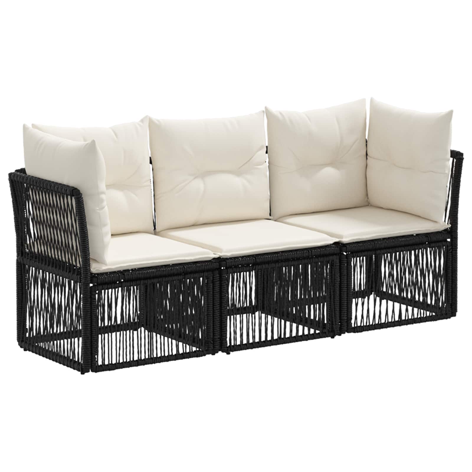Tuinbankenset 3 pcs Zwart poly rattan – afbeelding 1