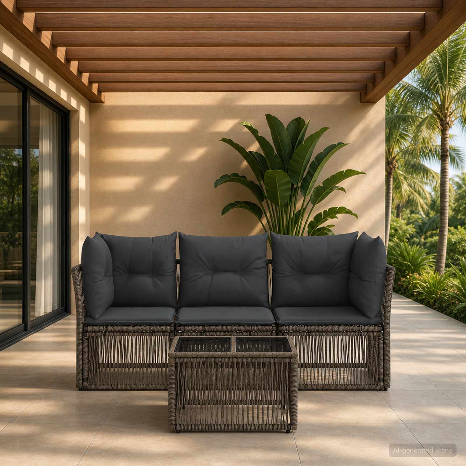 Tuinbankenset 4 pcs Grijs poly rattan – afbeelding 1