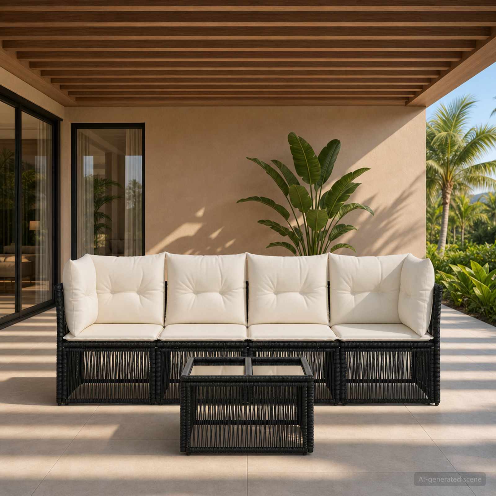 Tuinbankenset 5 pcs Zwart poly rattan – afbeelding 1