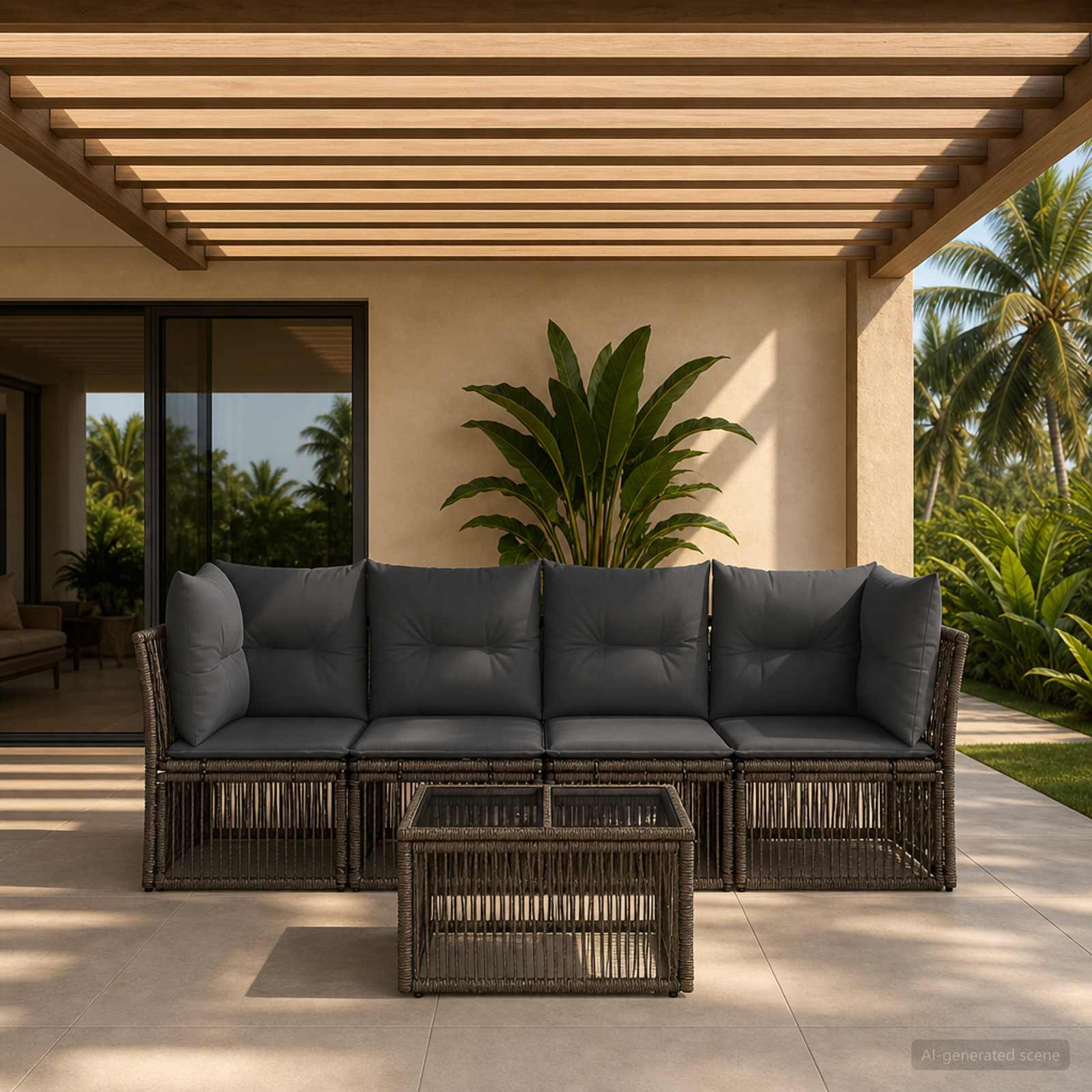 Tuinbankenset 5 pcs Grijs poly rattan – afbeelding 1