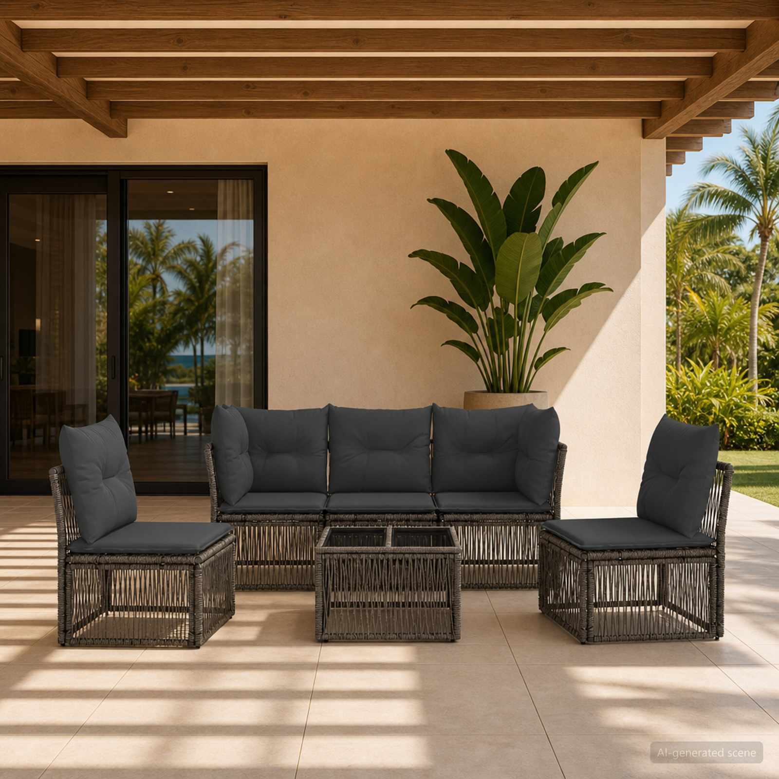 Tuinbankenset 6 pcs Grijs poly rattan