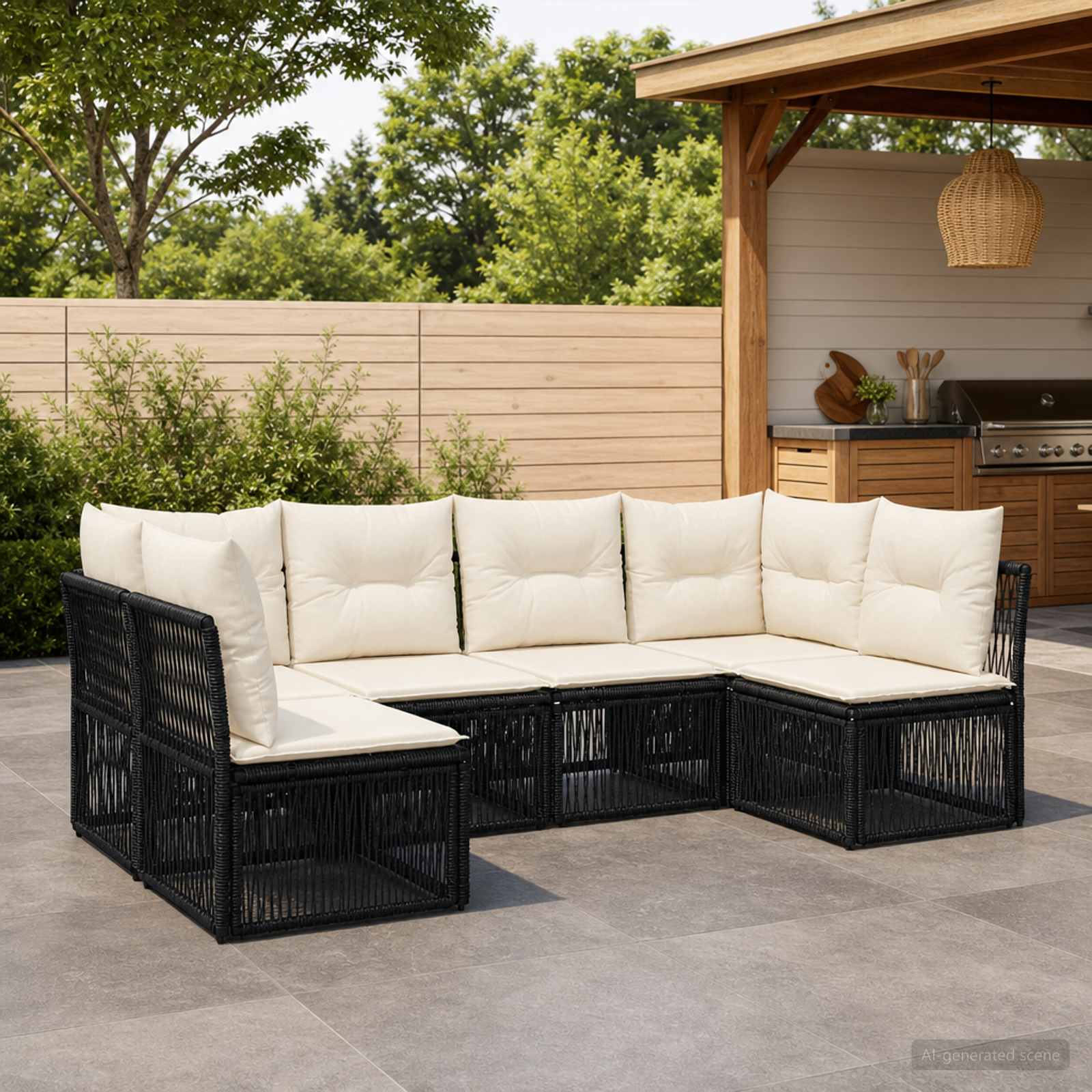 Tuinbankenset 6 pcs Zwart poly rattan – afbeelding 1