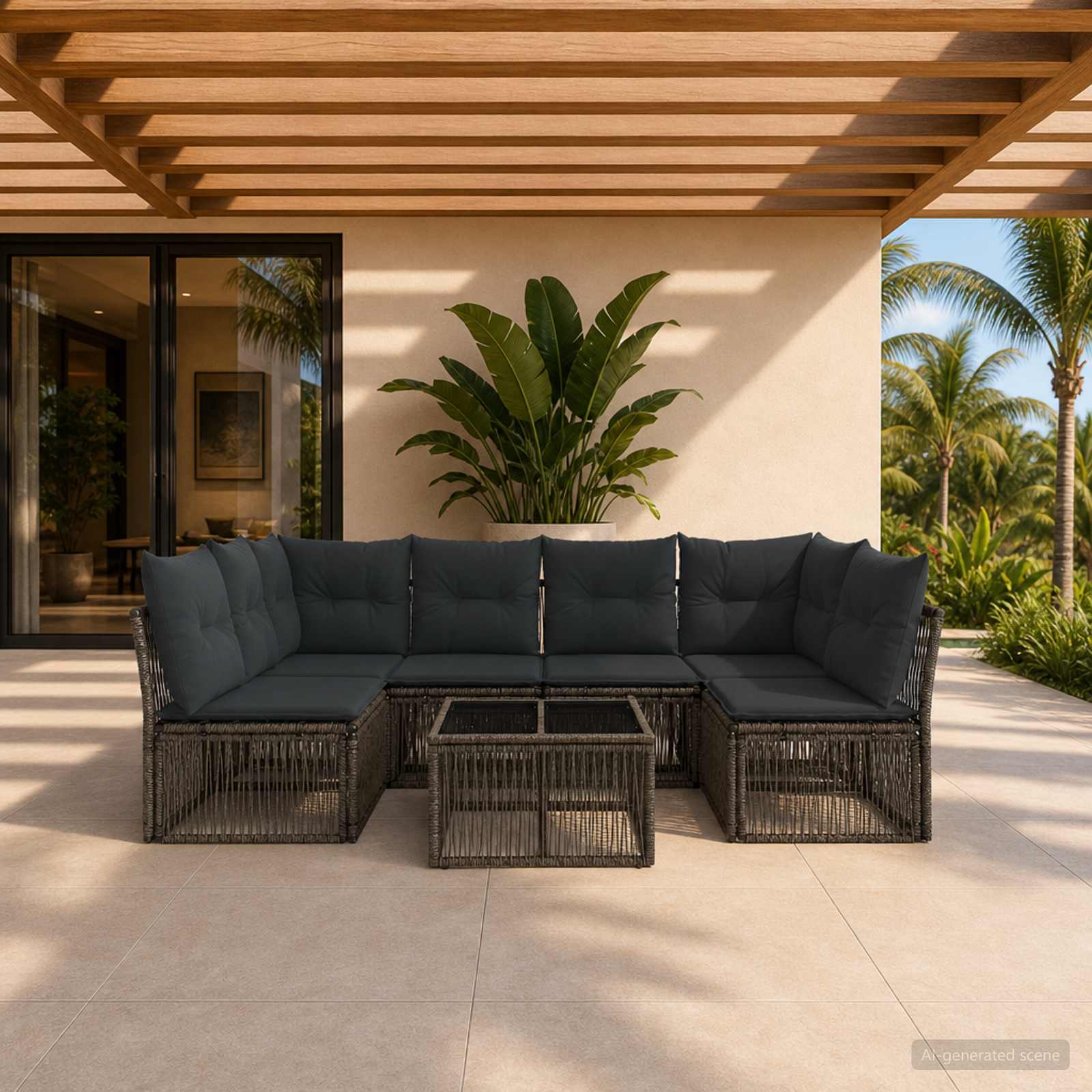 Tuinbankenset 7 pcs Grijs poly rattan – afbeelding 1
