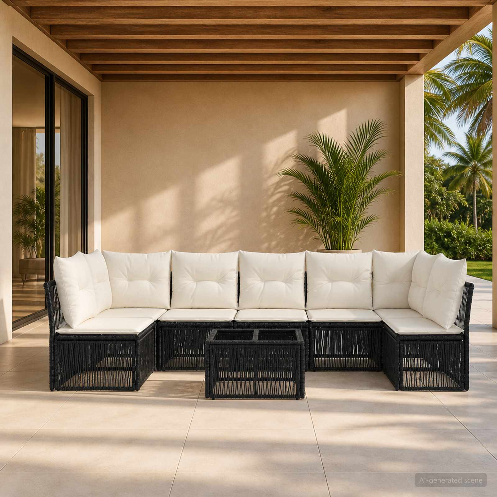 Tuinbankenset 8 pcs Zwart poly rattan – afbeelding 1
