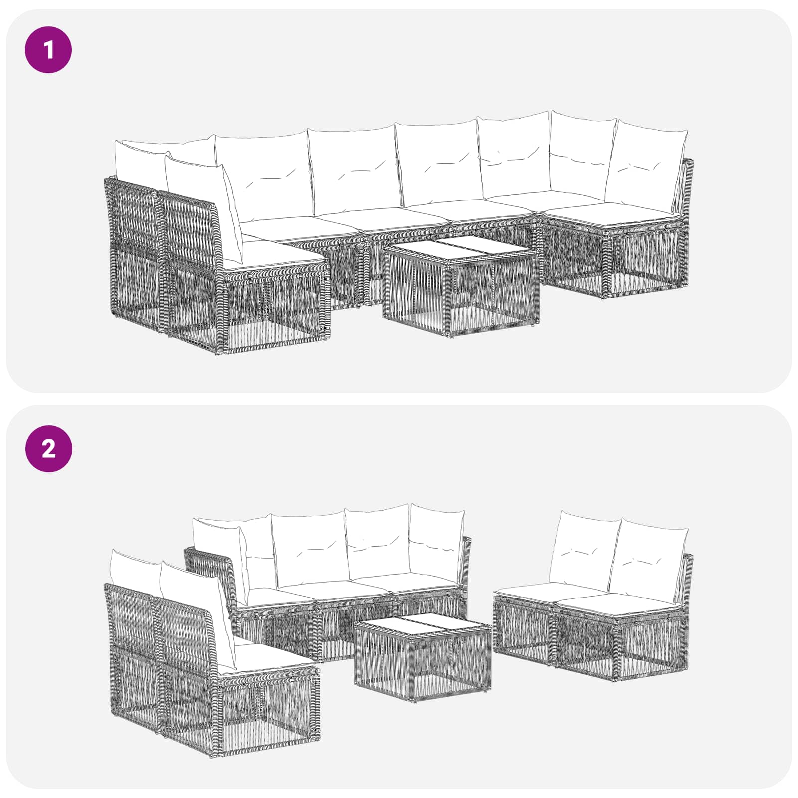Tuinbankenset 8 pcs Grijs poly rattan – afbeelding 9