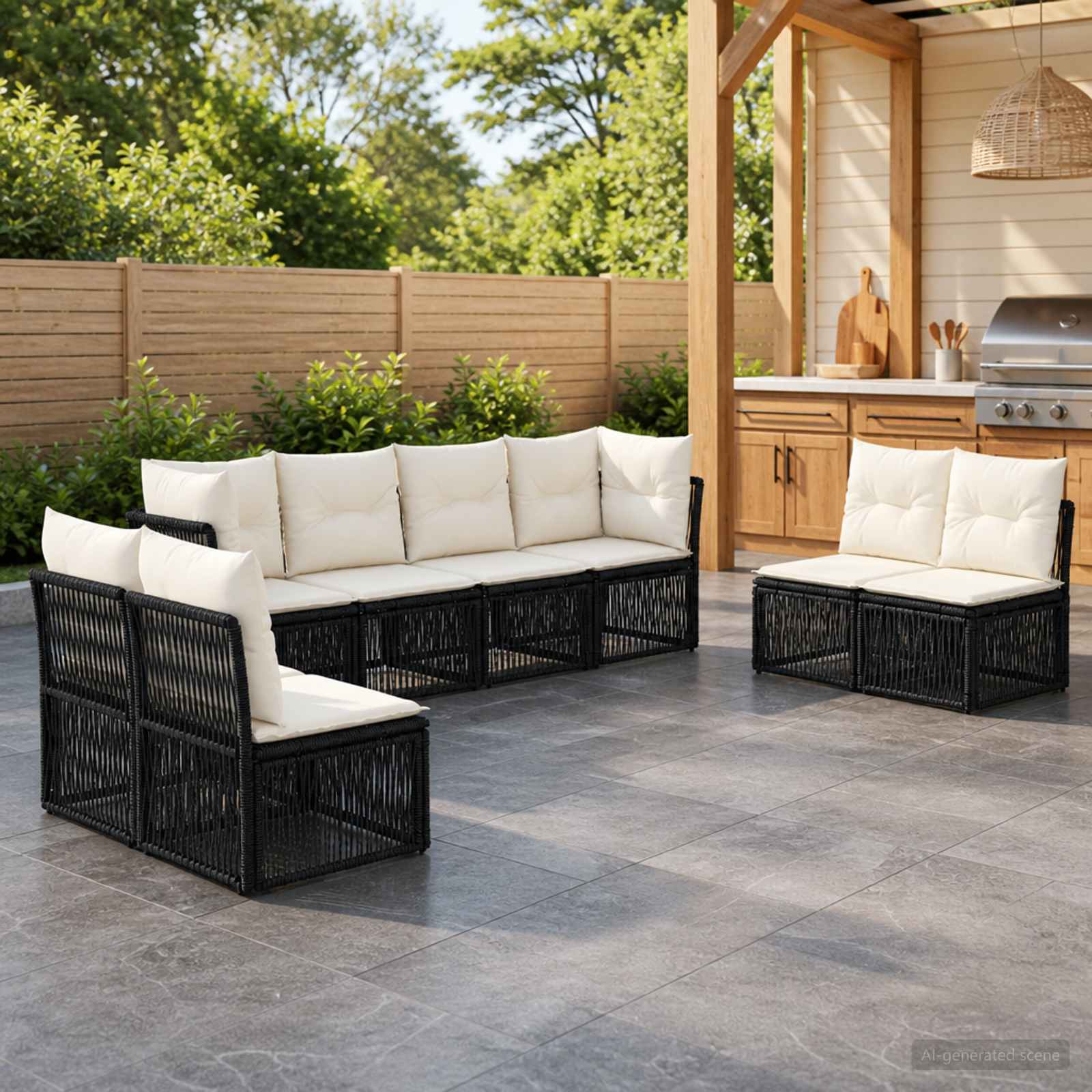 Tuinbankenset 8 pcs Zwart poly rattan – afbeelding 1