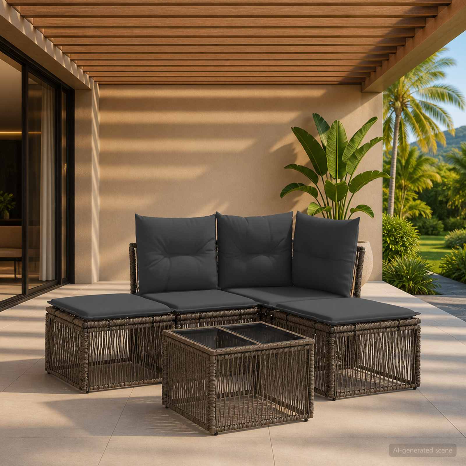 Tuinbankenset 5 pcs Grijs poly rattan – afbeelding 1