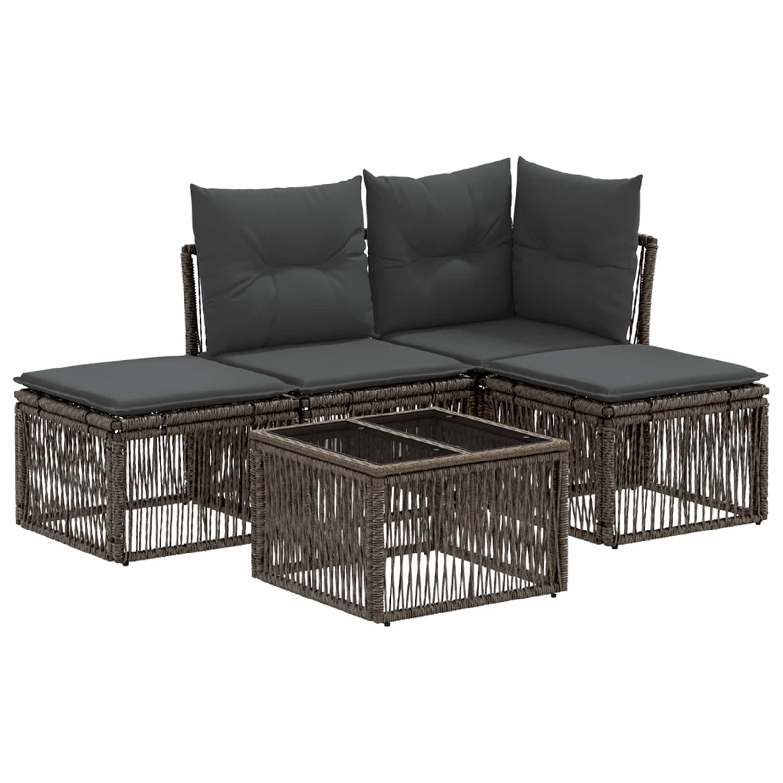 Tuinbankenset 5 pcs Grijs poly rattan – afbeelding 2