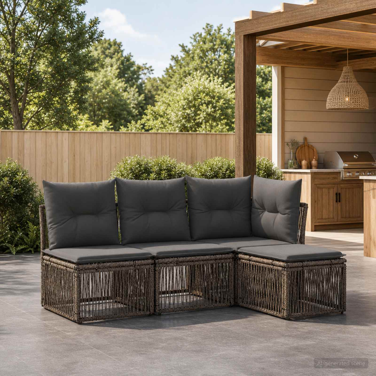 Tuinbankenset 4 pcs Grijs poly rattan – afbeelding 1