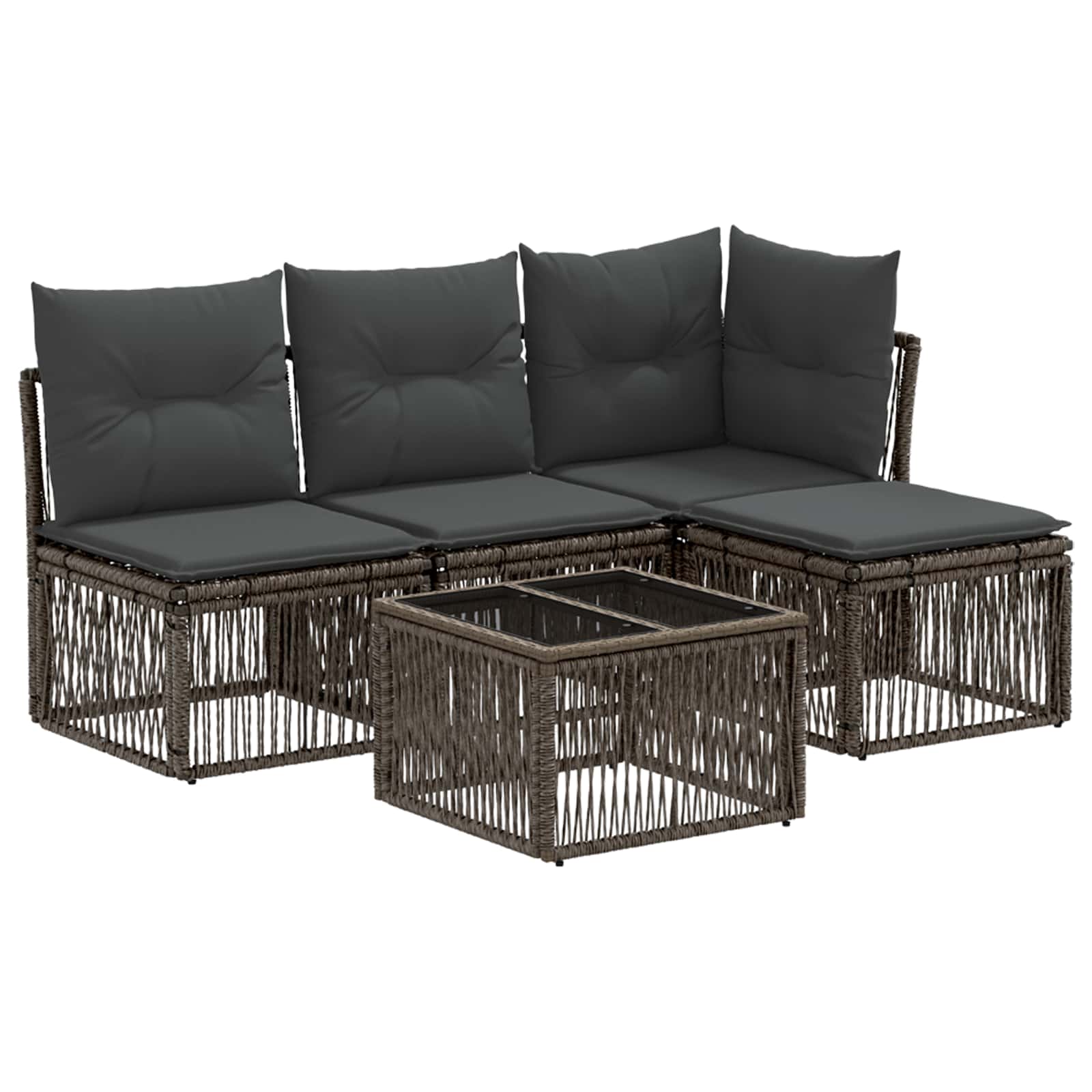 Tuinbankenset 5 pcs Grijs poly rattan – afbeelding 2