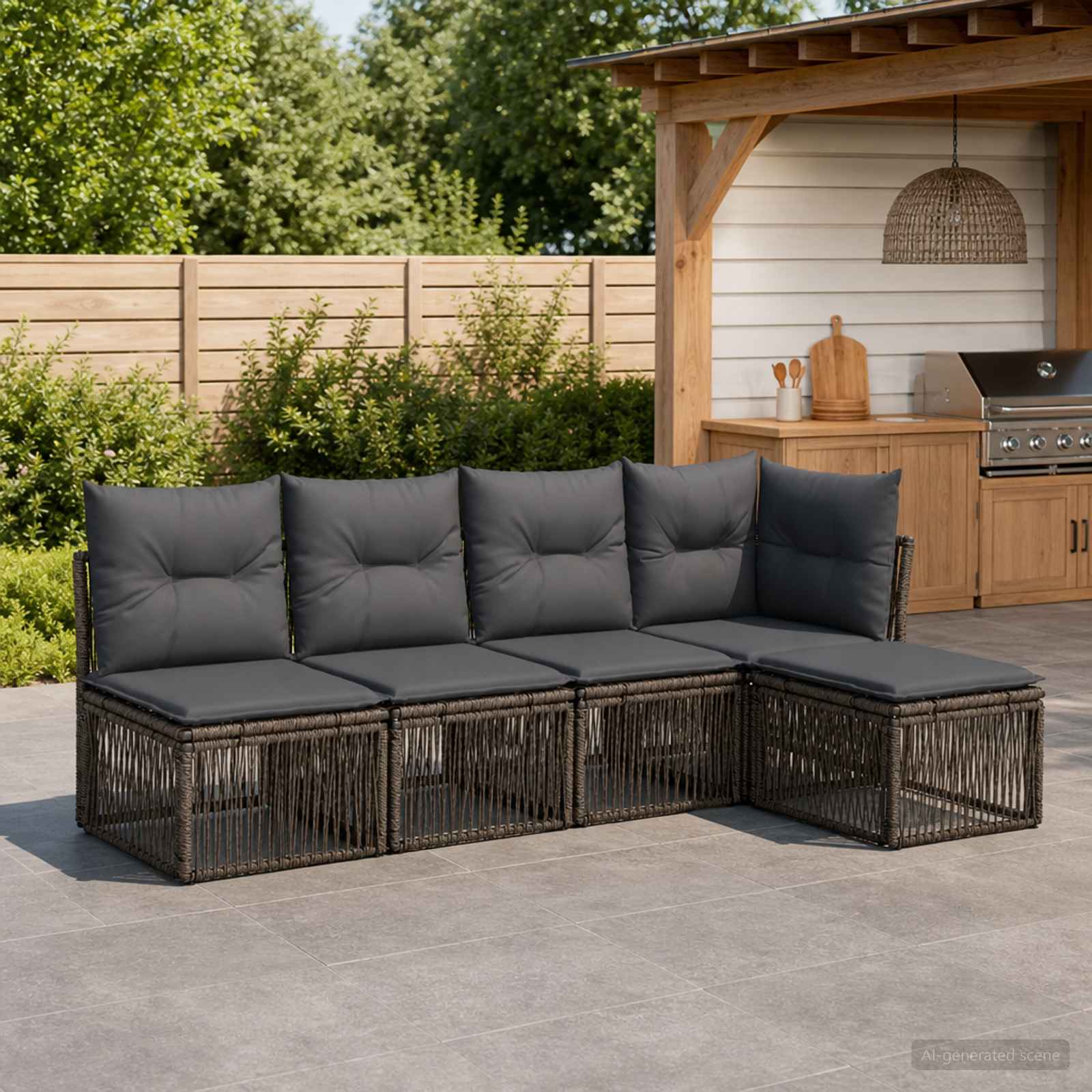 Tuinbankenset 5 pcs Grijs poly rattan – afbeelding 1