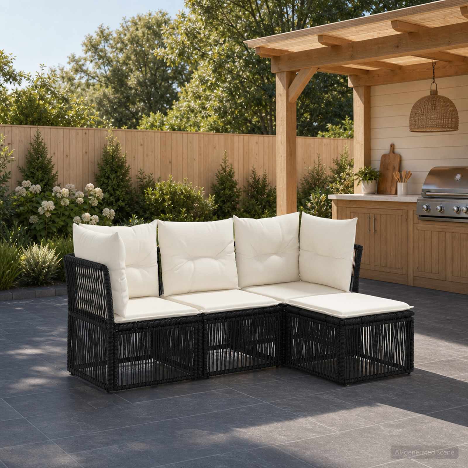 Tuinbankenset 4 pcs Zwart poly rattan