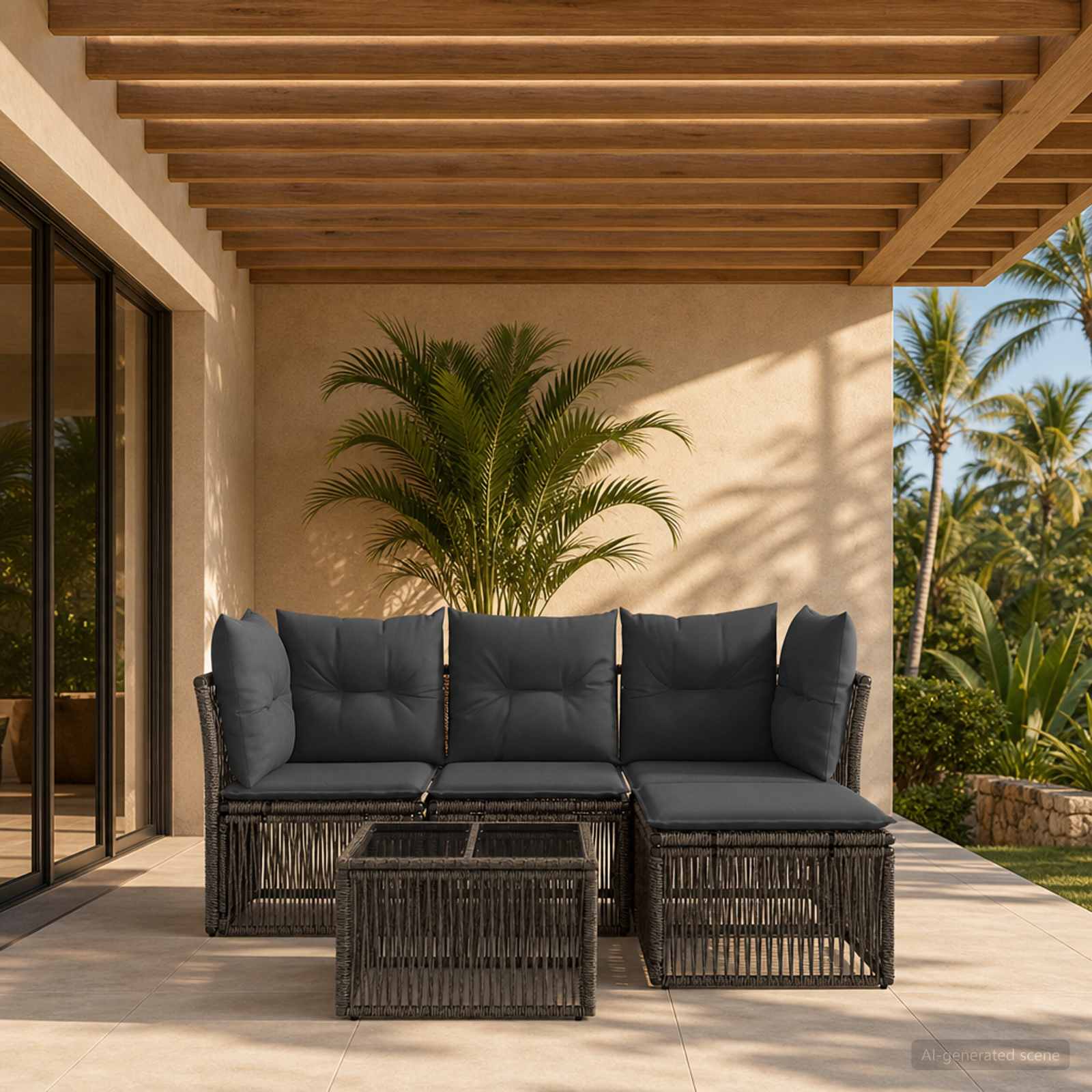 Tuinbankenset 5 pcs Grijs poly rattan – afbeelding 1