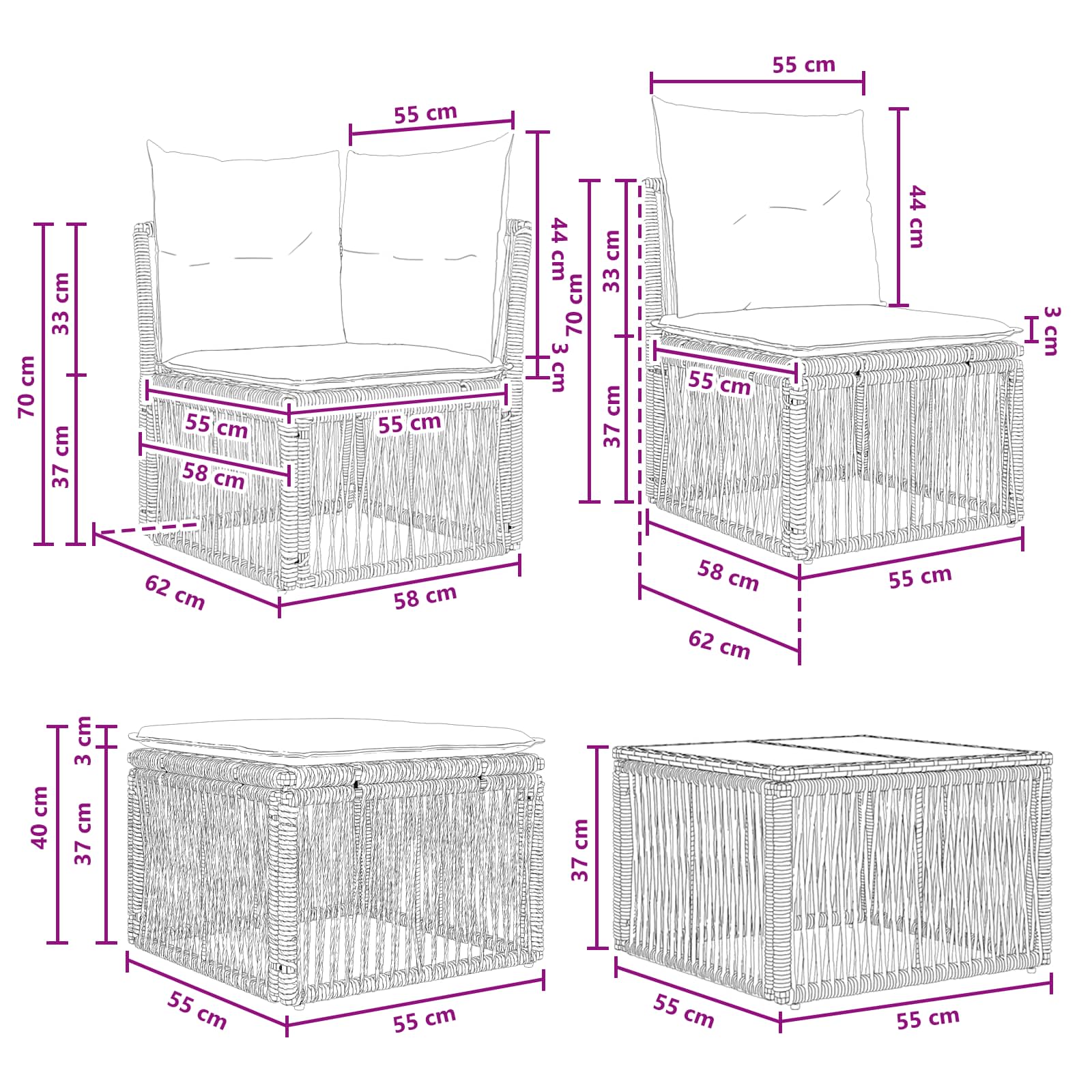 Tuinbankenset 5 pcs Grijs poly rattan – afbeelding 10