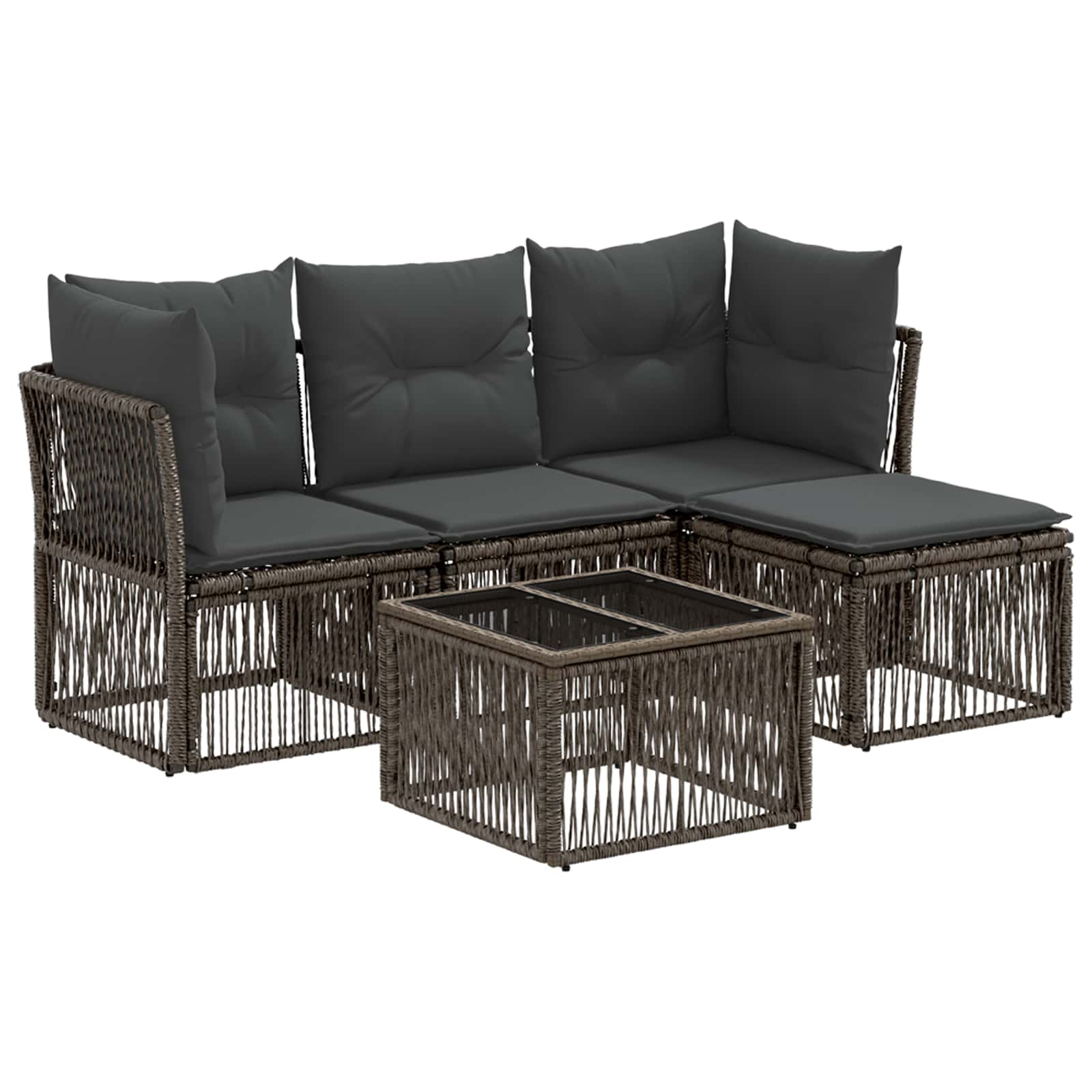 Tuinbankenset 5 pcs Grijs poly rattan – afbeelding 2