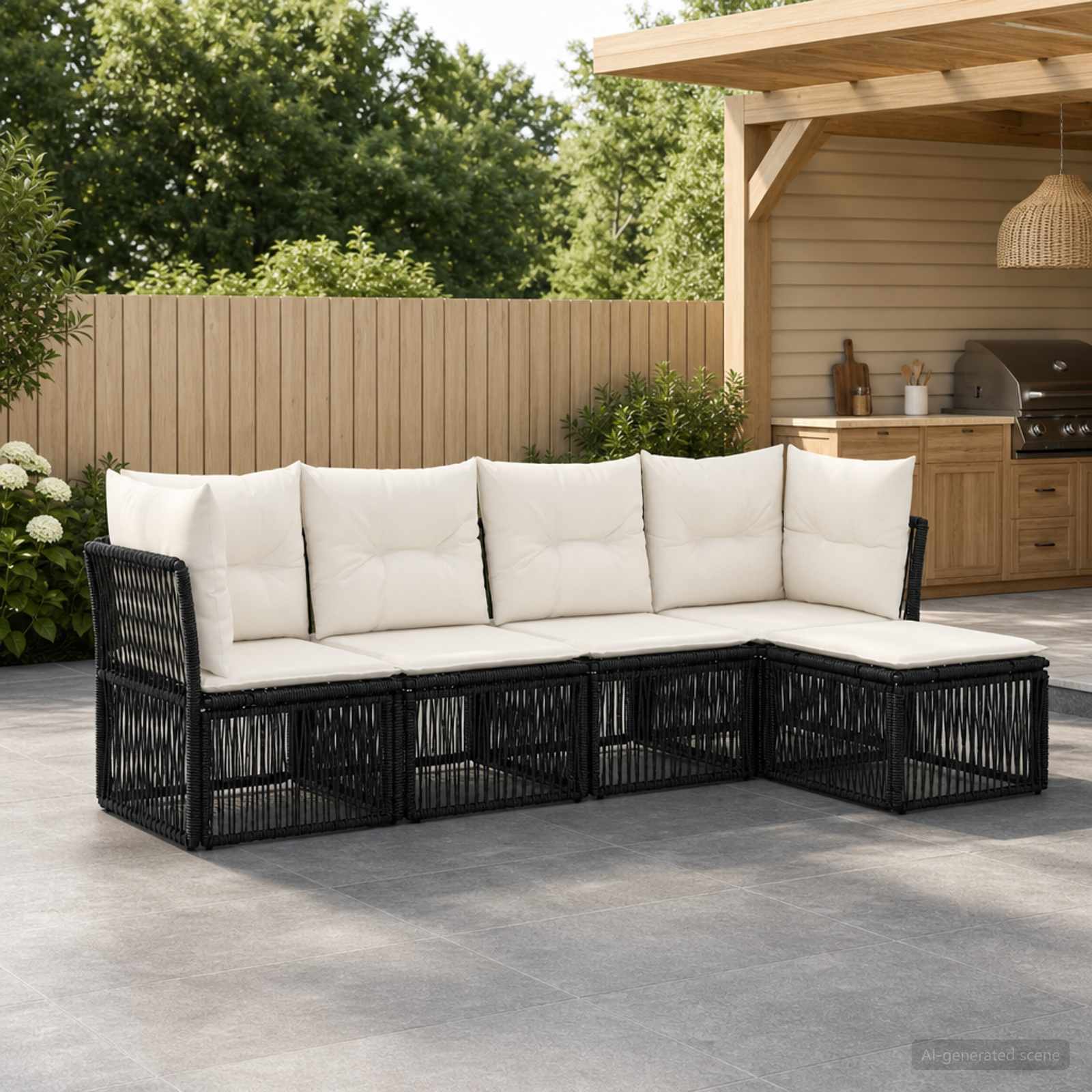 Tuinbankenset 5 pcs Zwart poly rattan – afbeelding 1