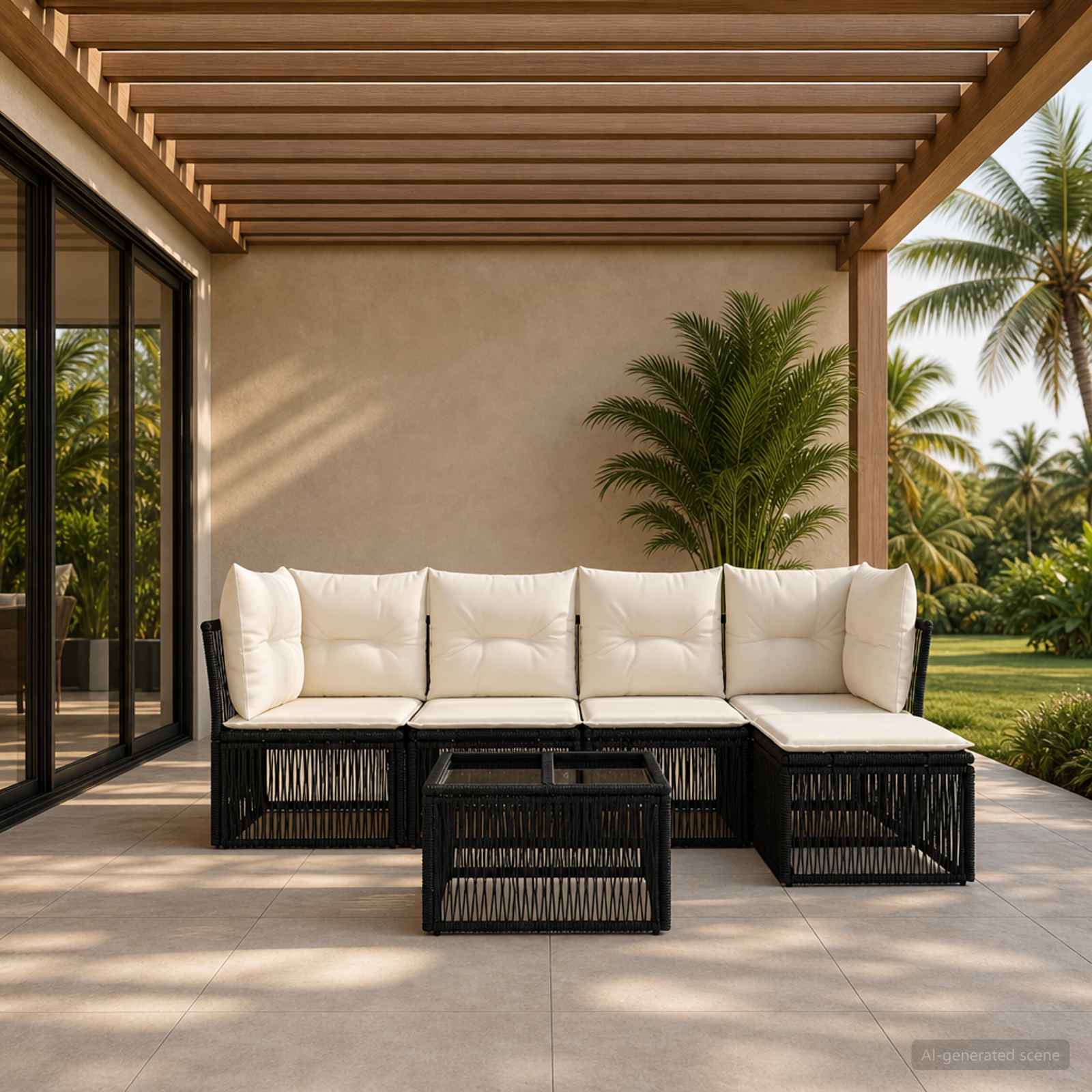 Tuinbankenset 6 pcs Zwart poly rattan – afbeelding 1