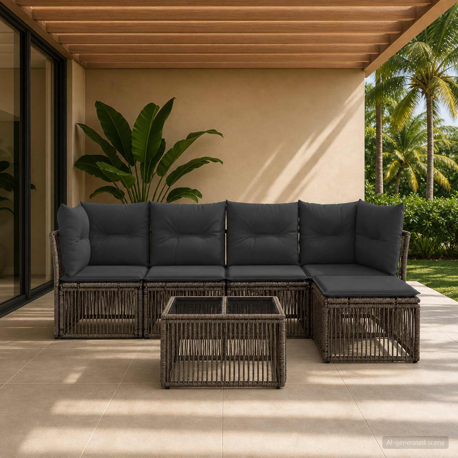 Tuinbankenset 6 pcs Grijs poly rattan – afbeelding 1
