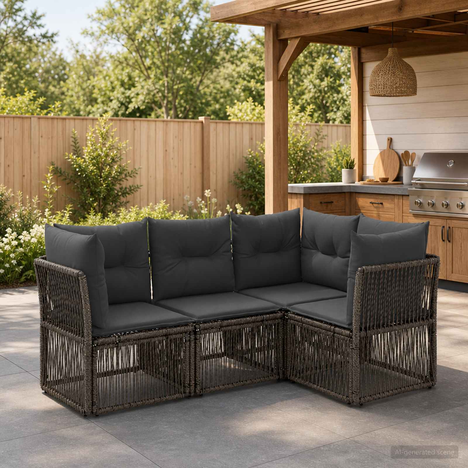 Tuinbankenset 4 pcs Grijs poly rattan – afbeelding 1