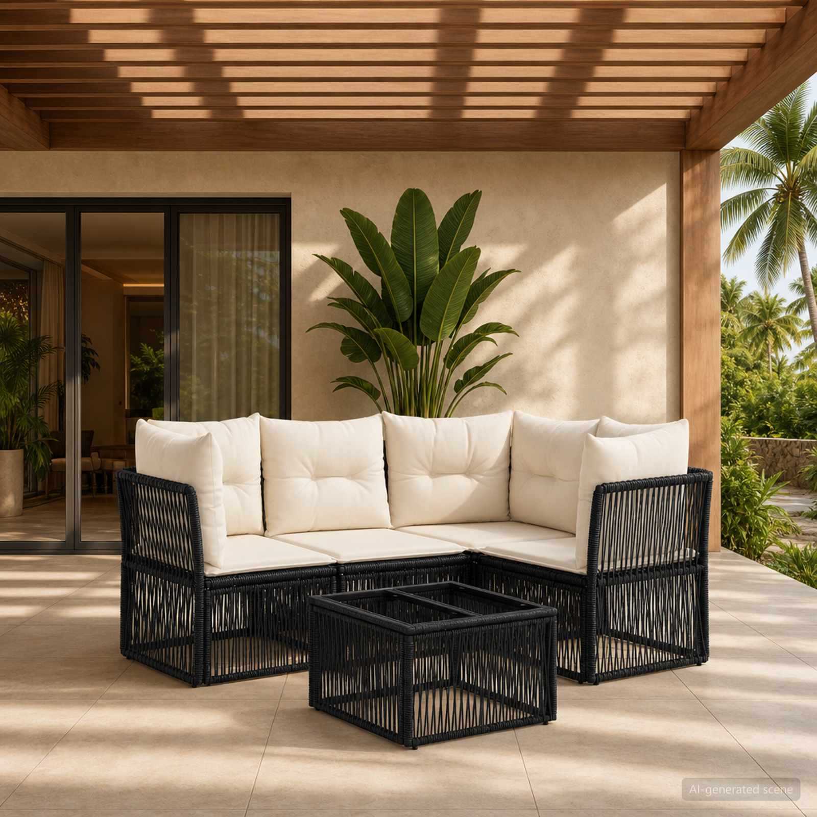 Tuinbankenset 5 pcs Zwart poly rattan – afbeelding 1