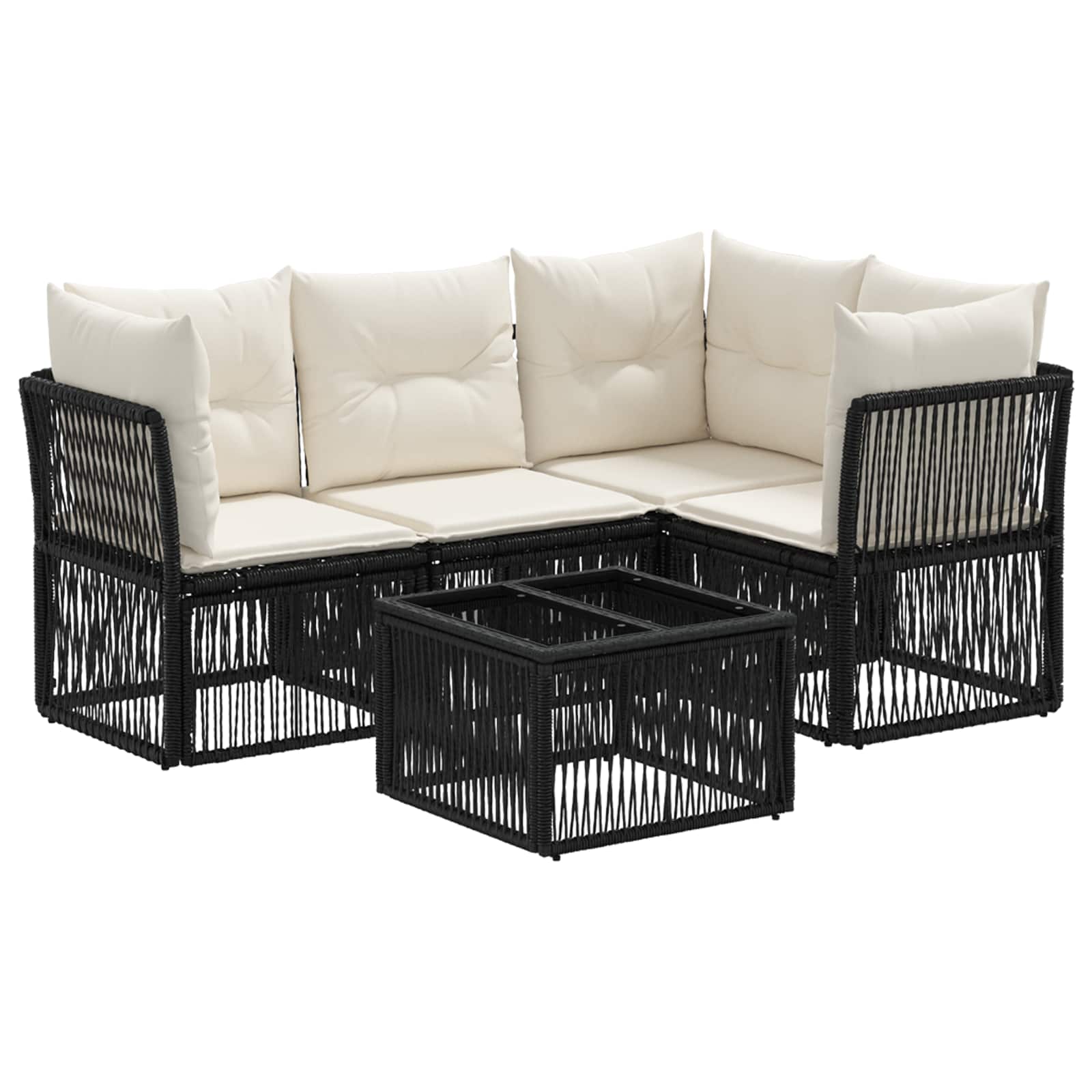 Tuinbankenset 5 pcs Zwart poly rattan – afbeelding 2