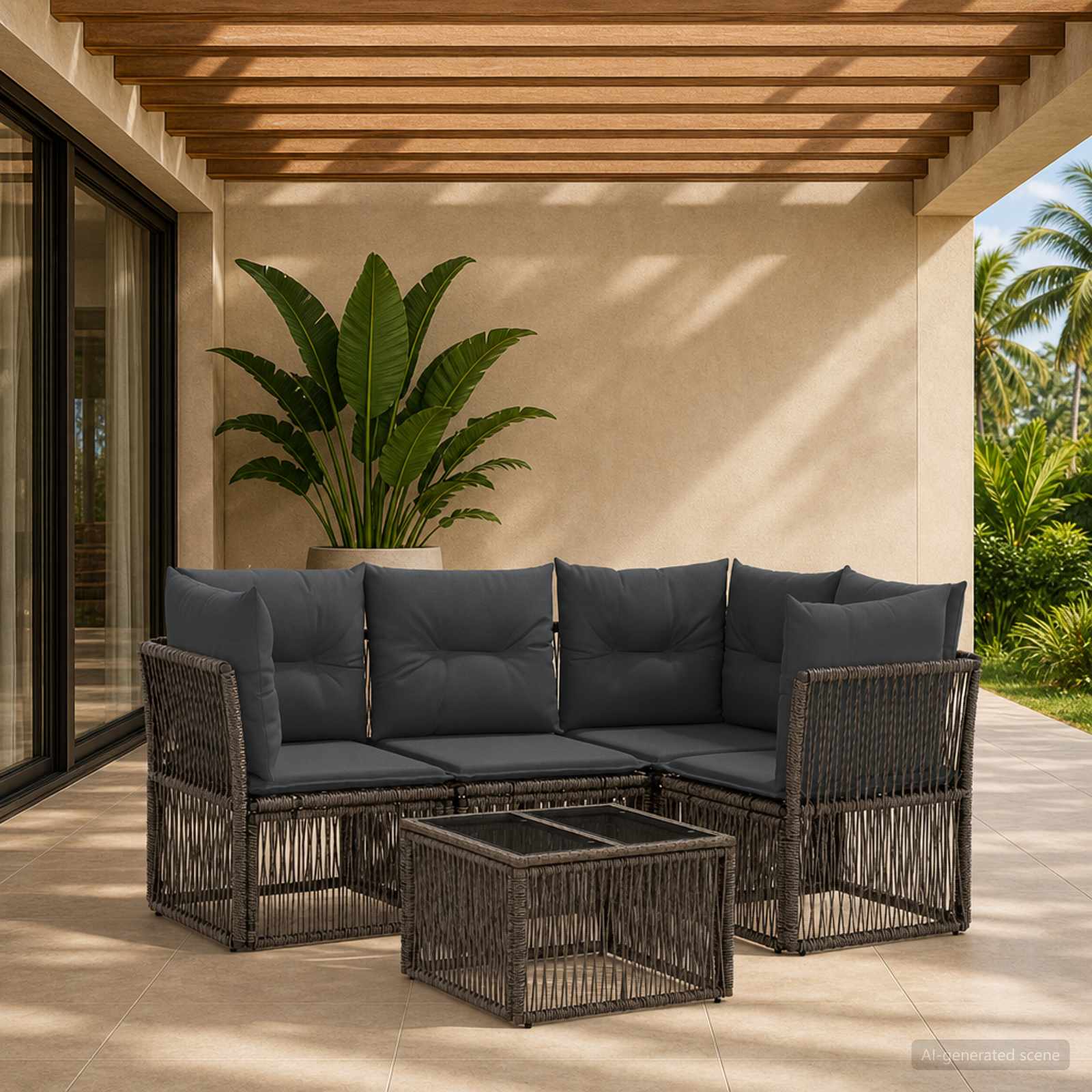 Tuinbankenset 5 pcs Grijs poly rattan – afbeelding 1