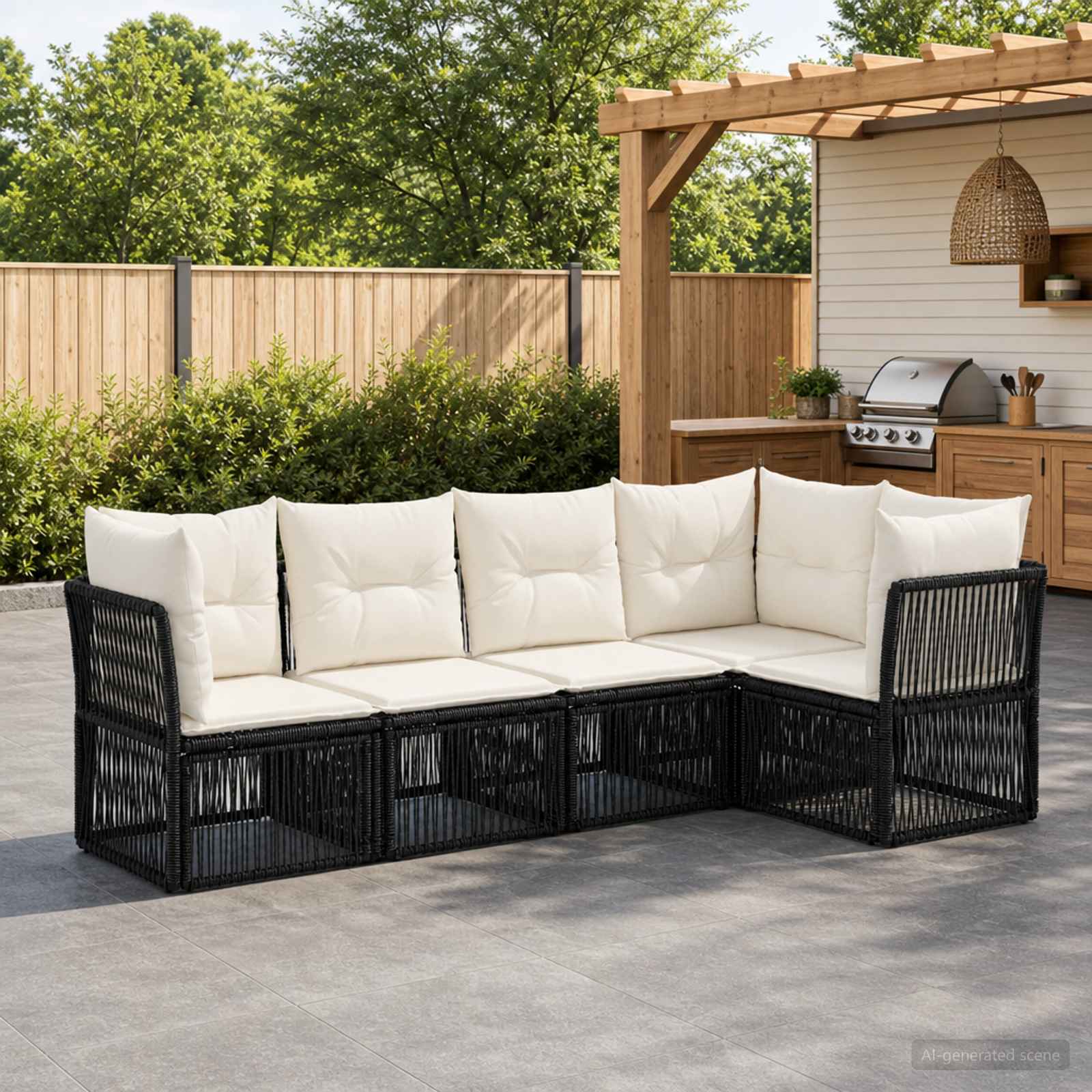 Tuinbankenset 5 pcs Zwart poly rattan – afbeelding 1