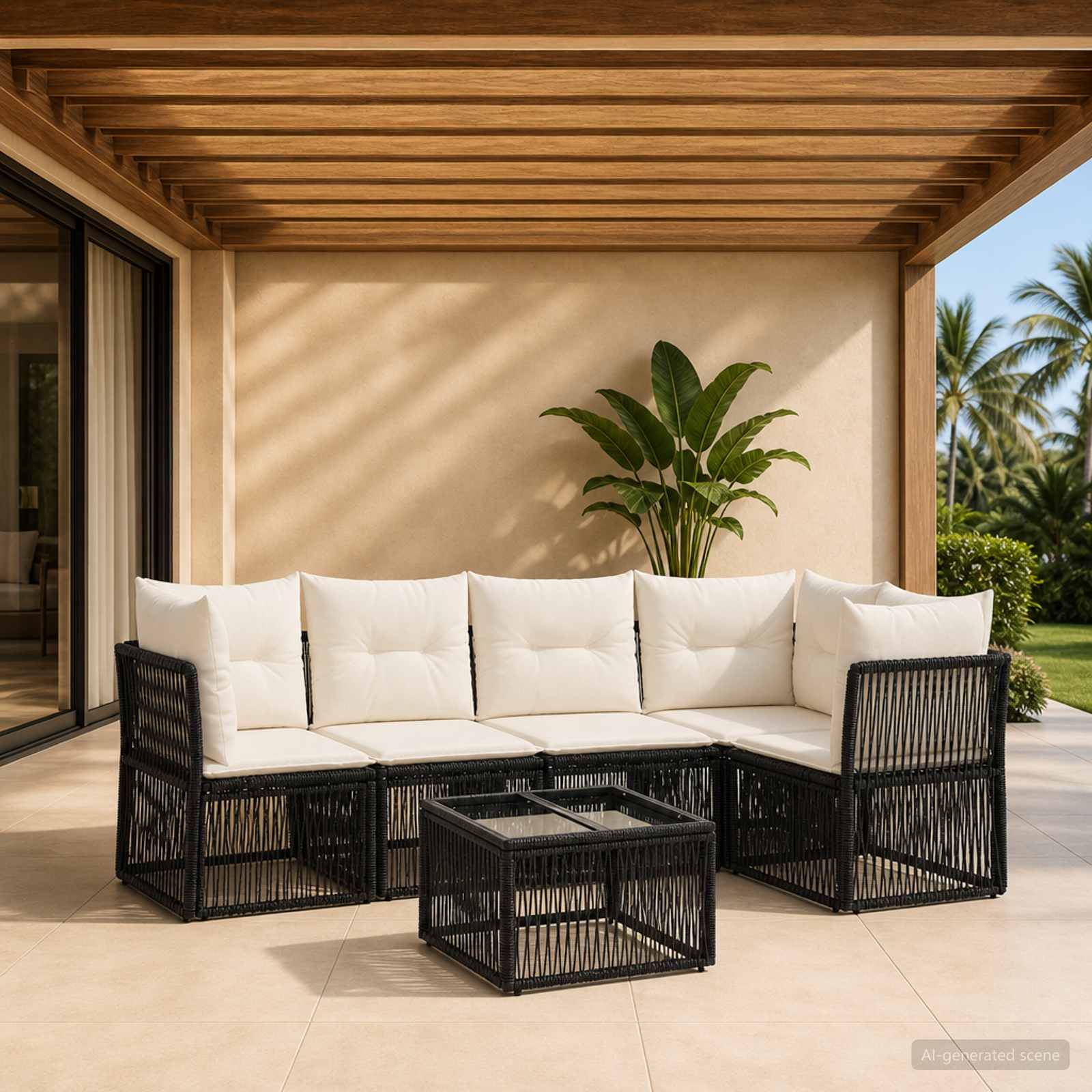 Tuinbankenset 6 pcs Zwart poly rattan – afbeelding 1