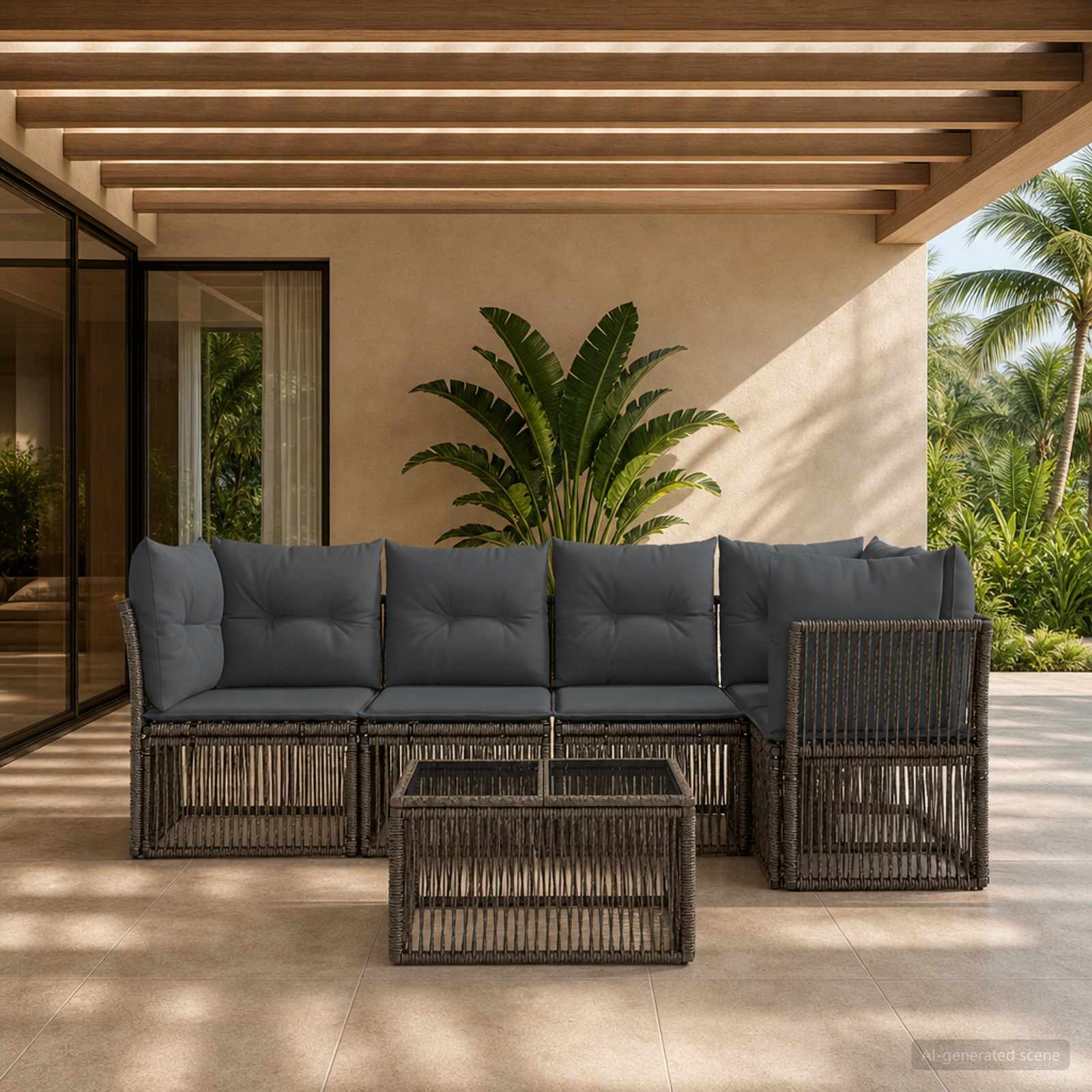 Tuinbankenset 6 pcs Grijs poly rattan – afbeelding 1