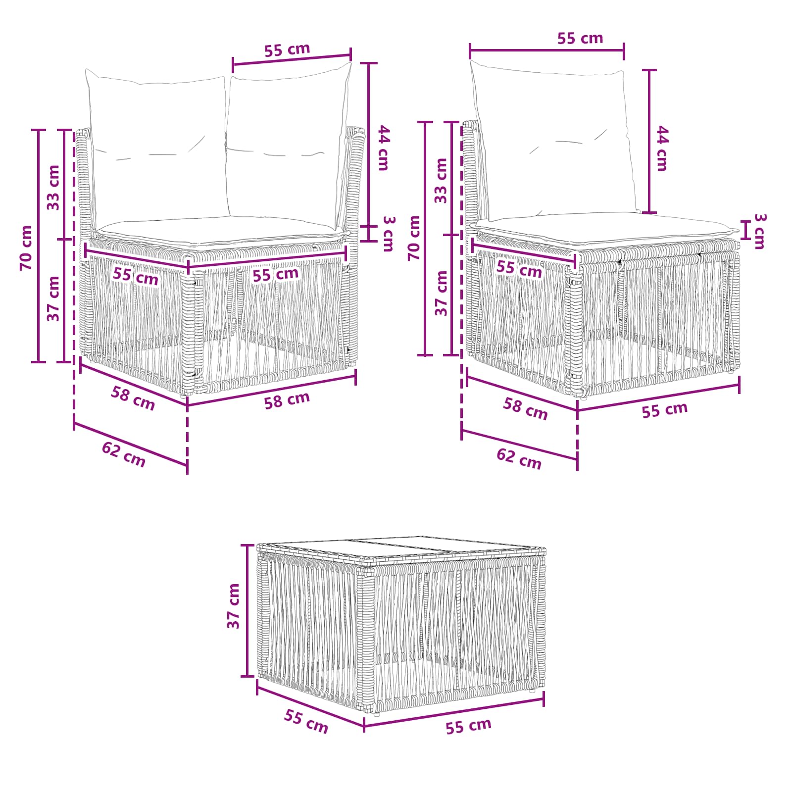 Tuinbankenset 6 pcs Grijs poly rattan – afbeelding 11