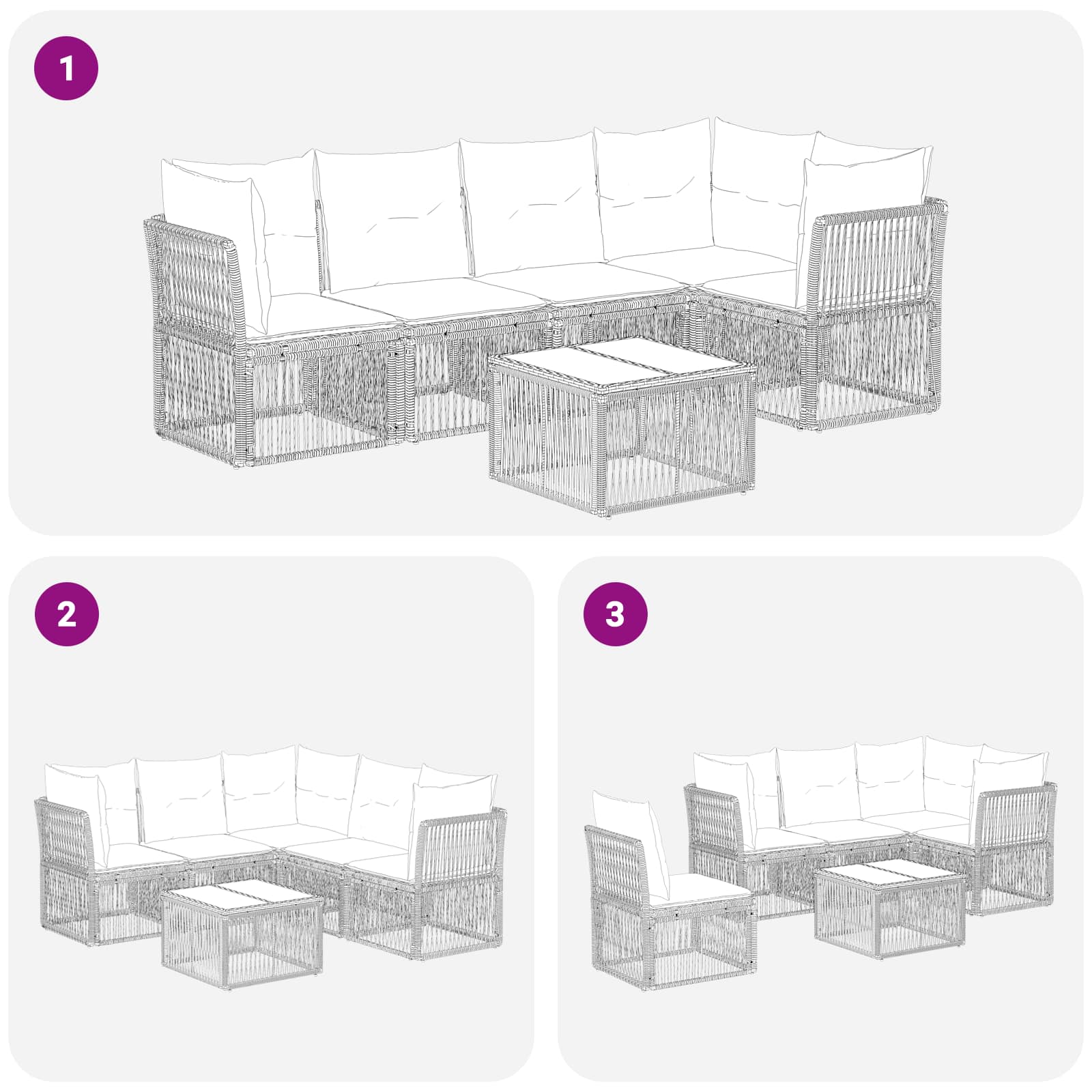 Tuinbankenset 6 pcs Grijs poly rattan – afbeelding 9