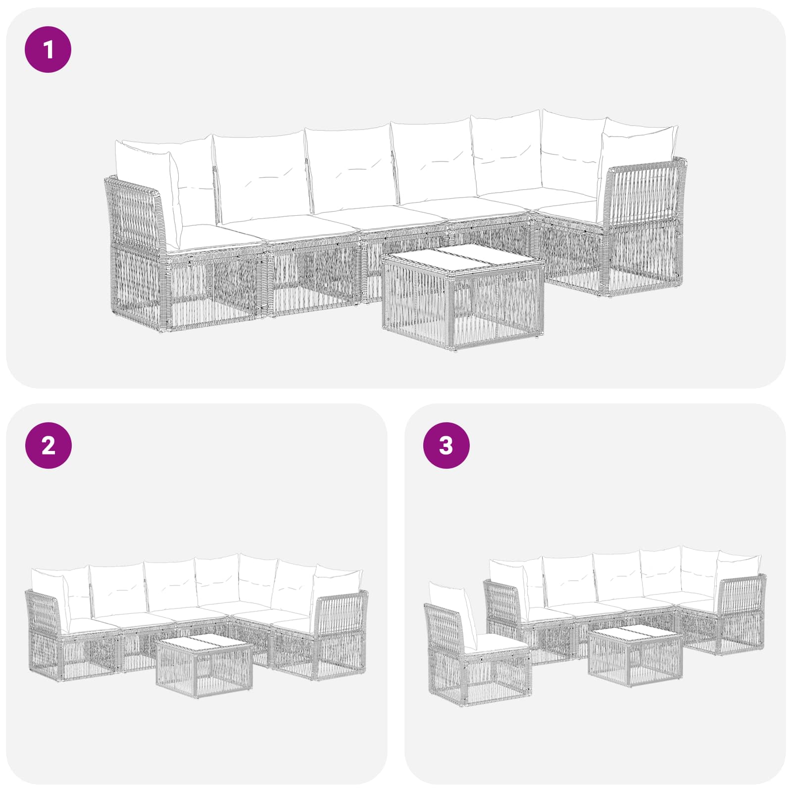 Tuinbankenset 7 pcs Grijs poly rattan – afbeelding 8