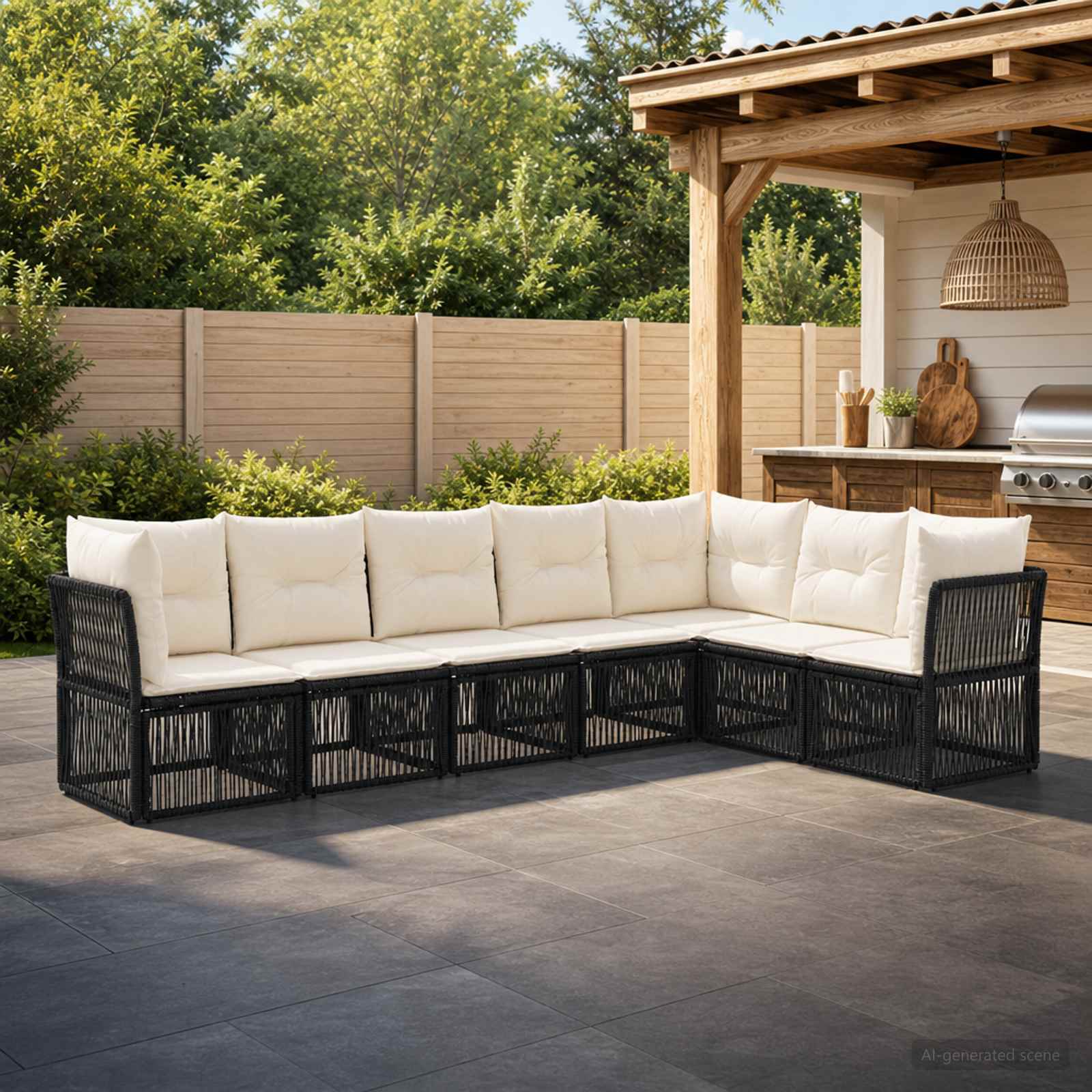 Tuinbankenset 7 pcs Zwart poly rattan – afbeelding 1