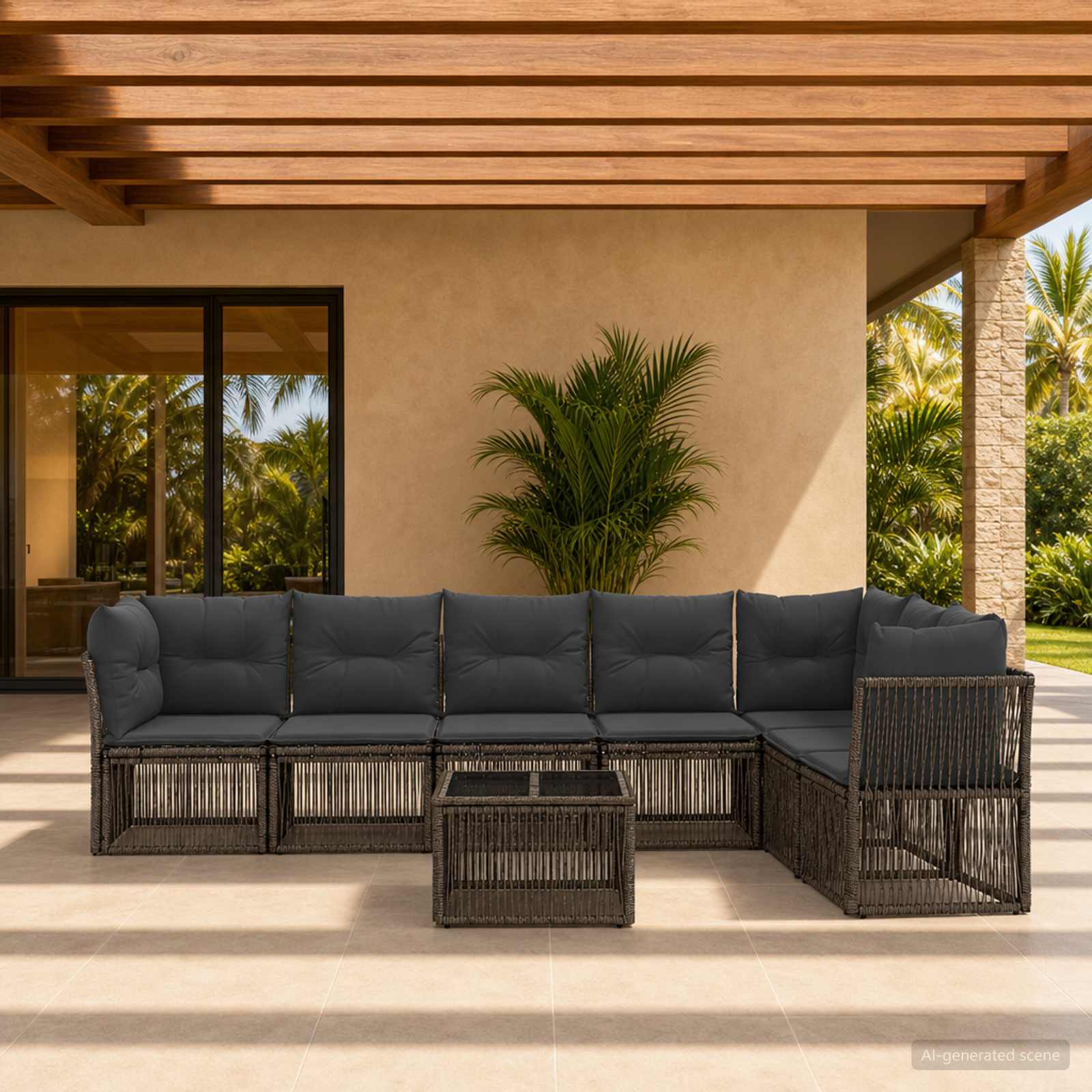 Tuinbankenset 8 pcs Grijs poly rattan – afbeelding 1