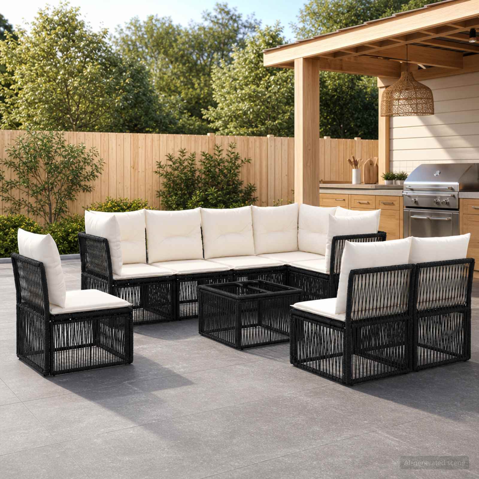 Tuinbankenset 9 pcs Zwart poly rattan – afbeelding 1