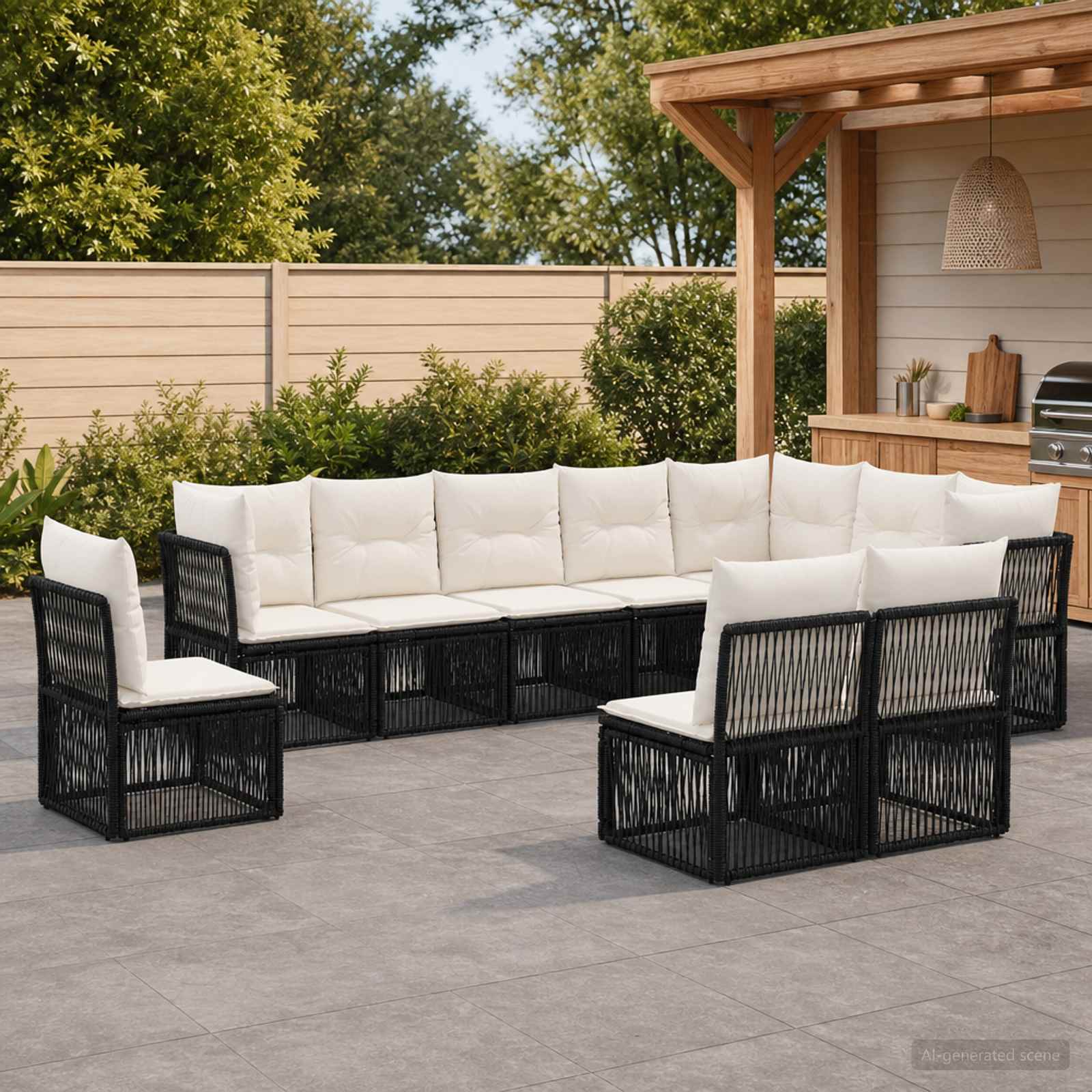 Tuinbankenset 10 pcs Zwart poly rattan – afbeelding 1