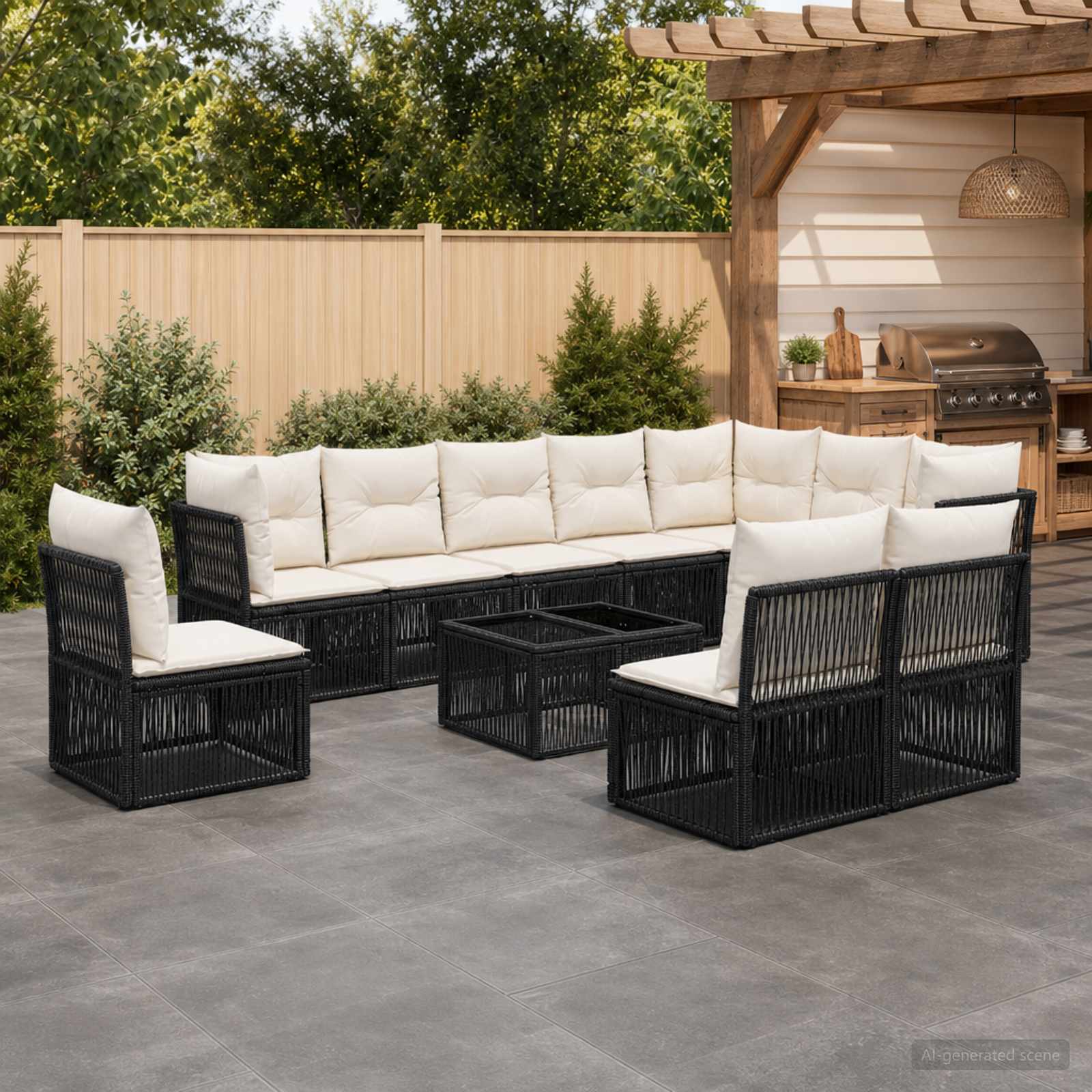 Tuinbankenset 11 pcs Zwart poly rattan – afbeelding 1
