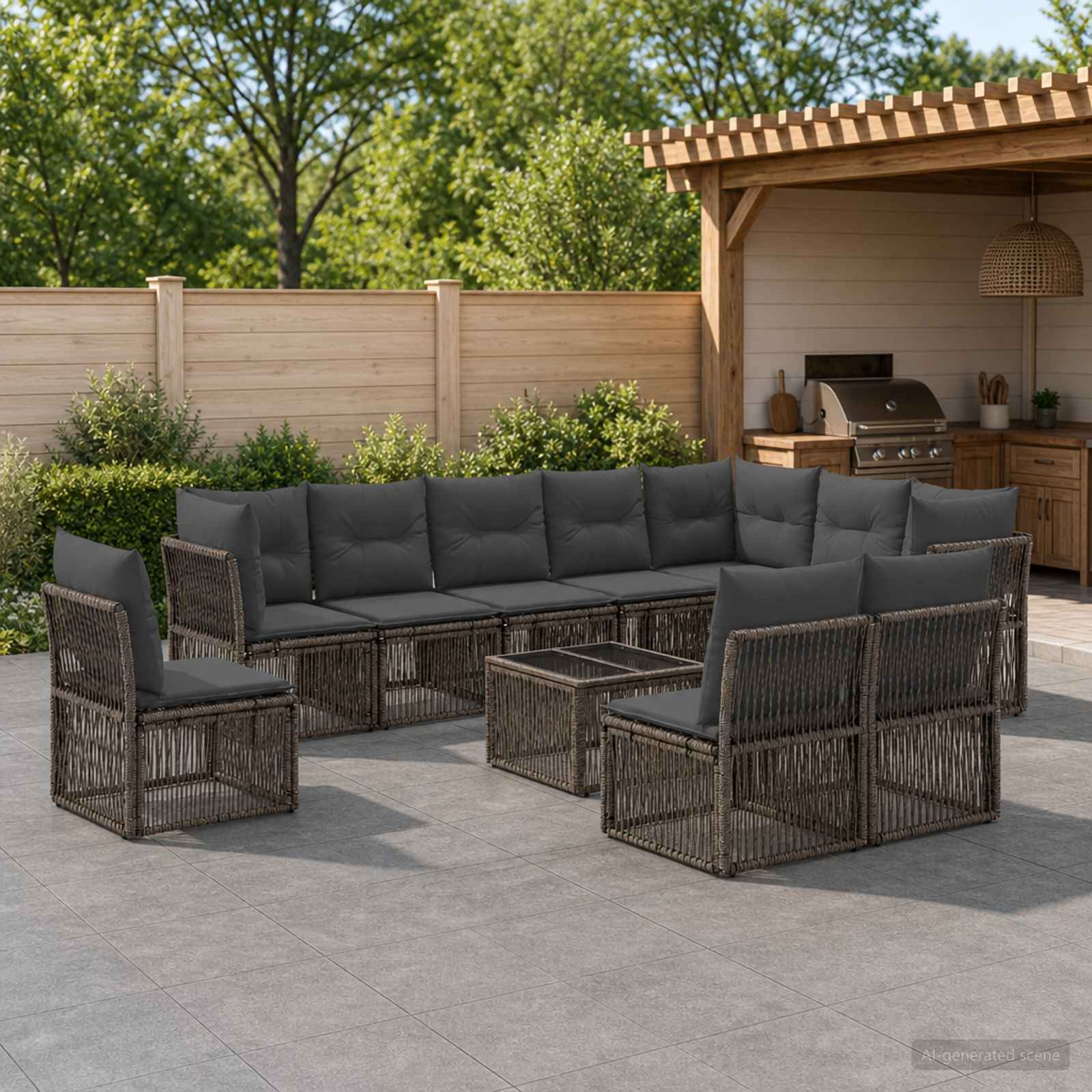 Tuinbankenset 11 pcs Grijs poly rattan – afbeelding 1