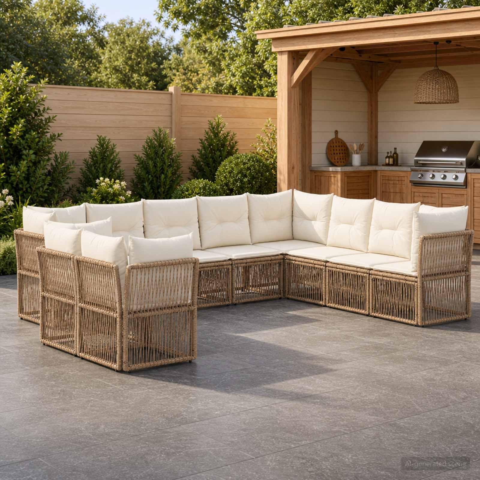 Tuinbankenset 10 pcs Beige poly rattan – afbeelding 1